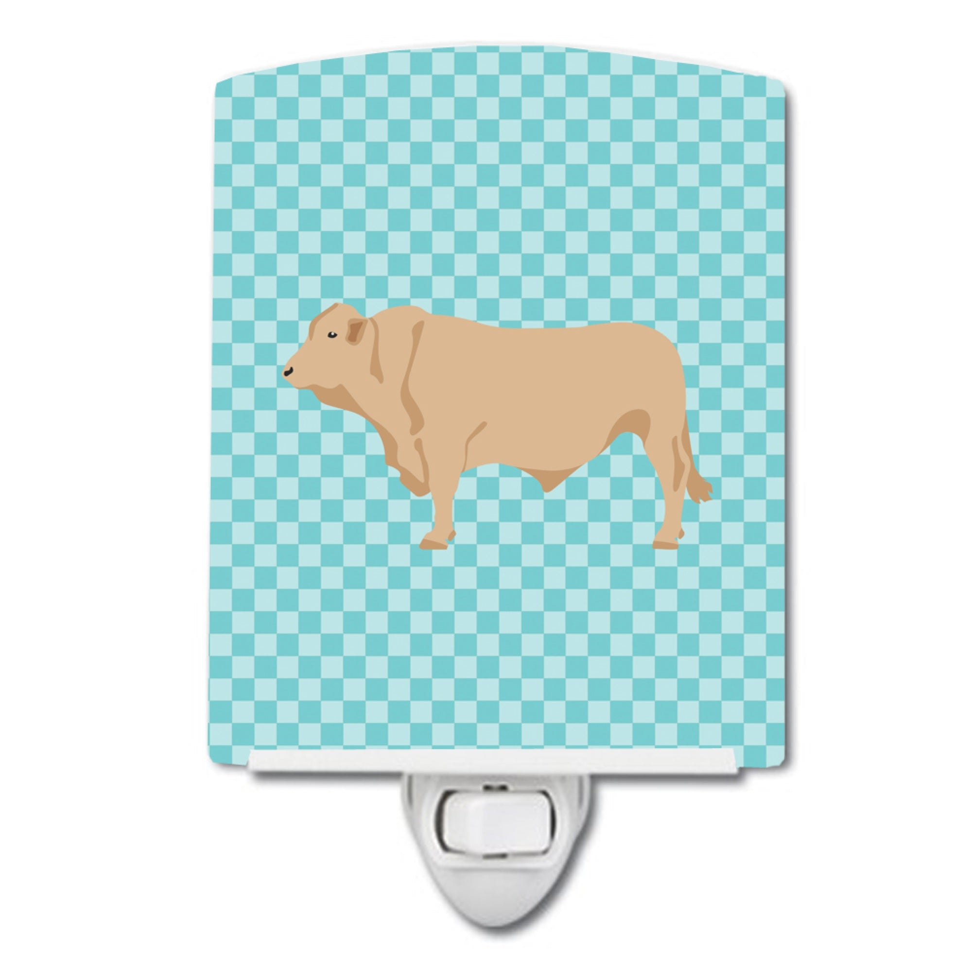  inchCarolines Treasures Charolais Cow Blue Check Ceramic Night Light, 6x4, Multicolor inch