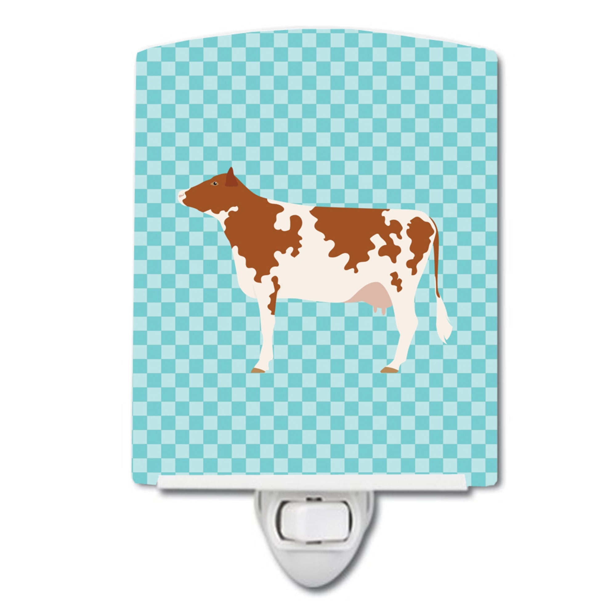  inchCarolines Treasures Ayrshire Cow Blue Check Ceramic Night Light, 6x4, Multicolor inch