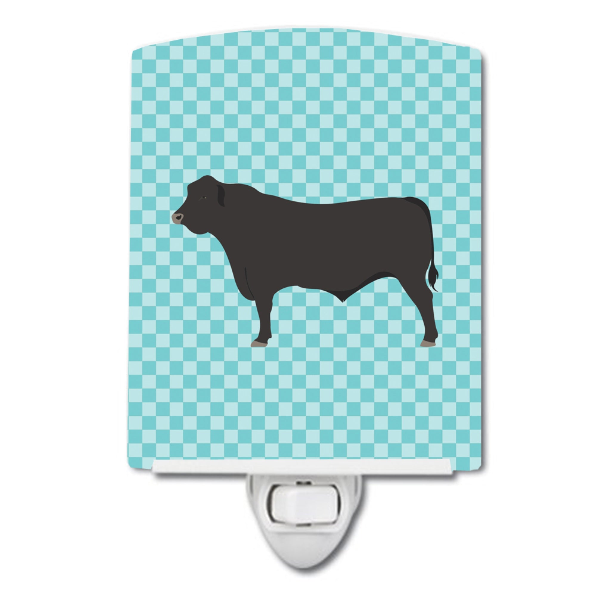 inchCarolines Treasures Black Angus Cow Blue Check Ceramic Night Light, 6x4, Multicolor inch