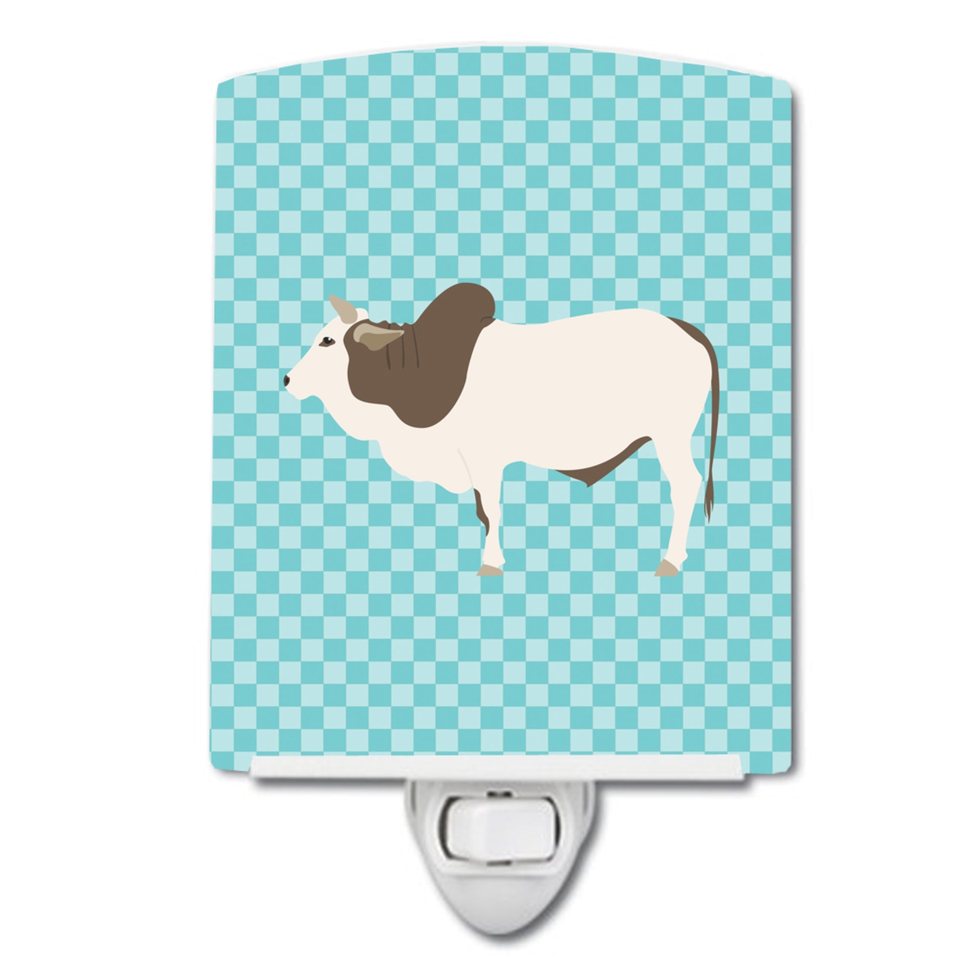  inchCarolines Treasures Malvi Cow Blue Check Ceramic Night Light, 6x4, Multicolor inch