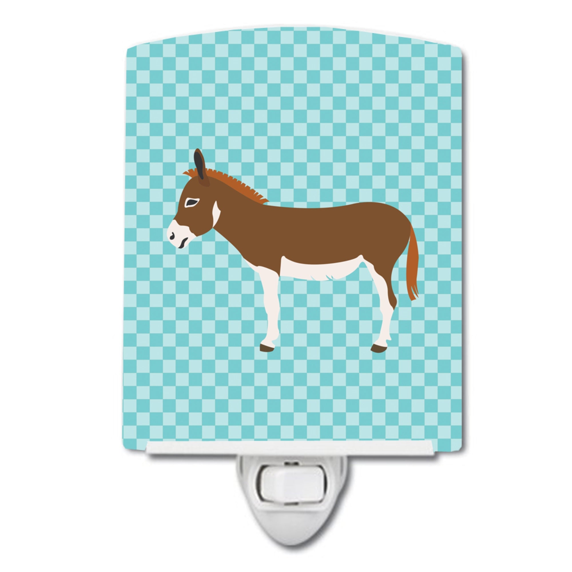  inchCarolines Treasures Miniature Mediterranian Donkey Blue Check Ceramic Night Light, 6x4, Multicolor inch