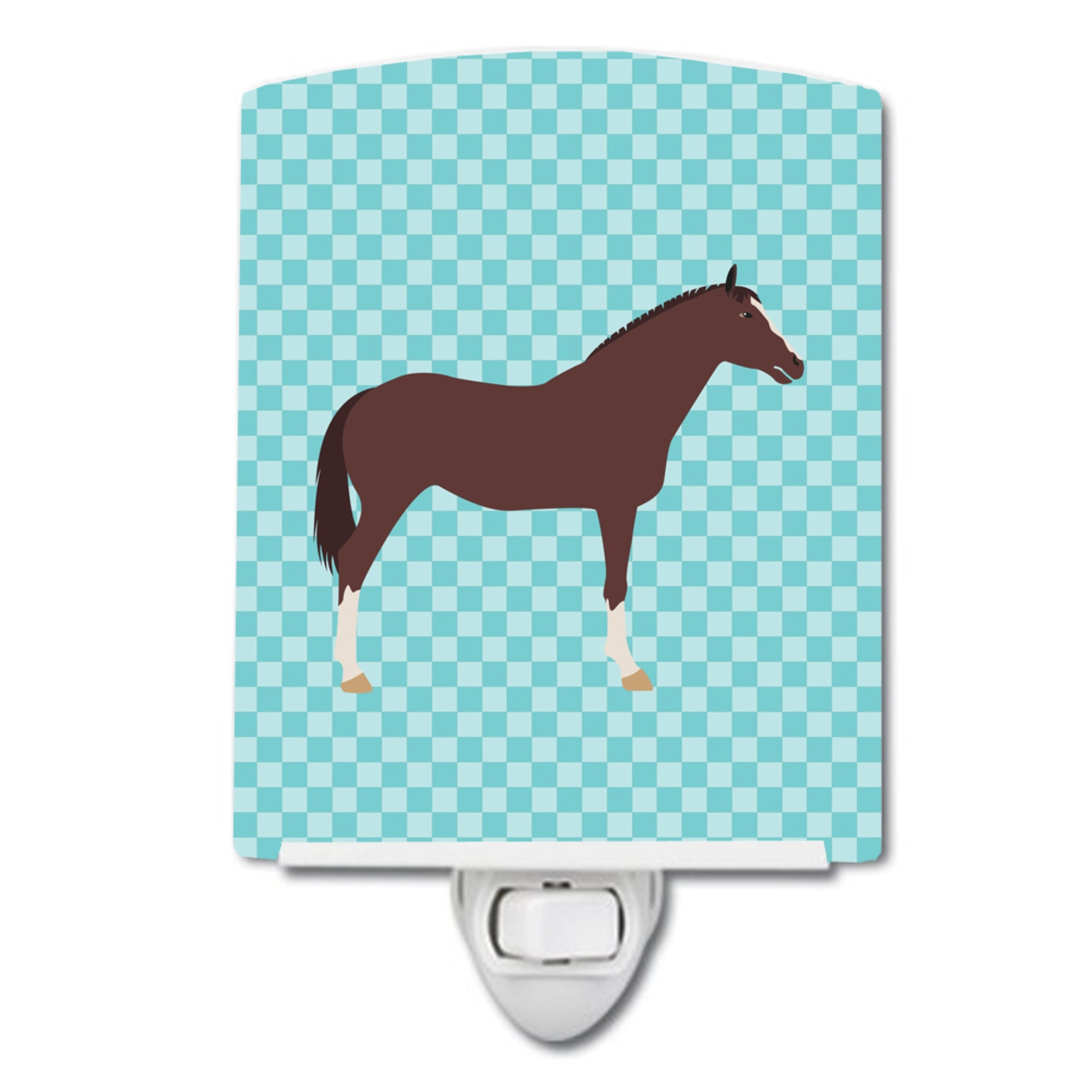  inchCarolines Treasures English Thoroughbred Horse Blue Check Ceramic Night Light, 6x4, Multicolor inch