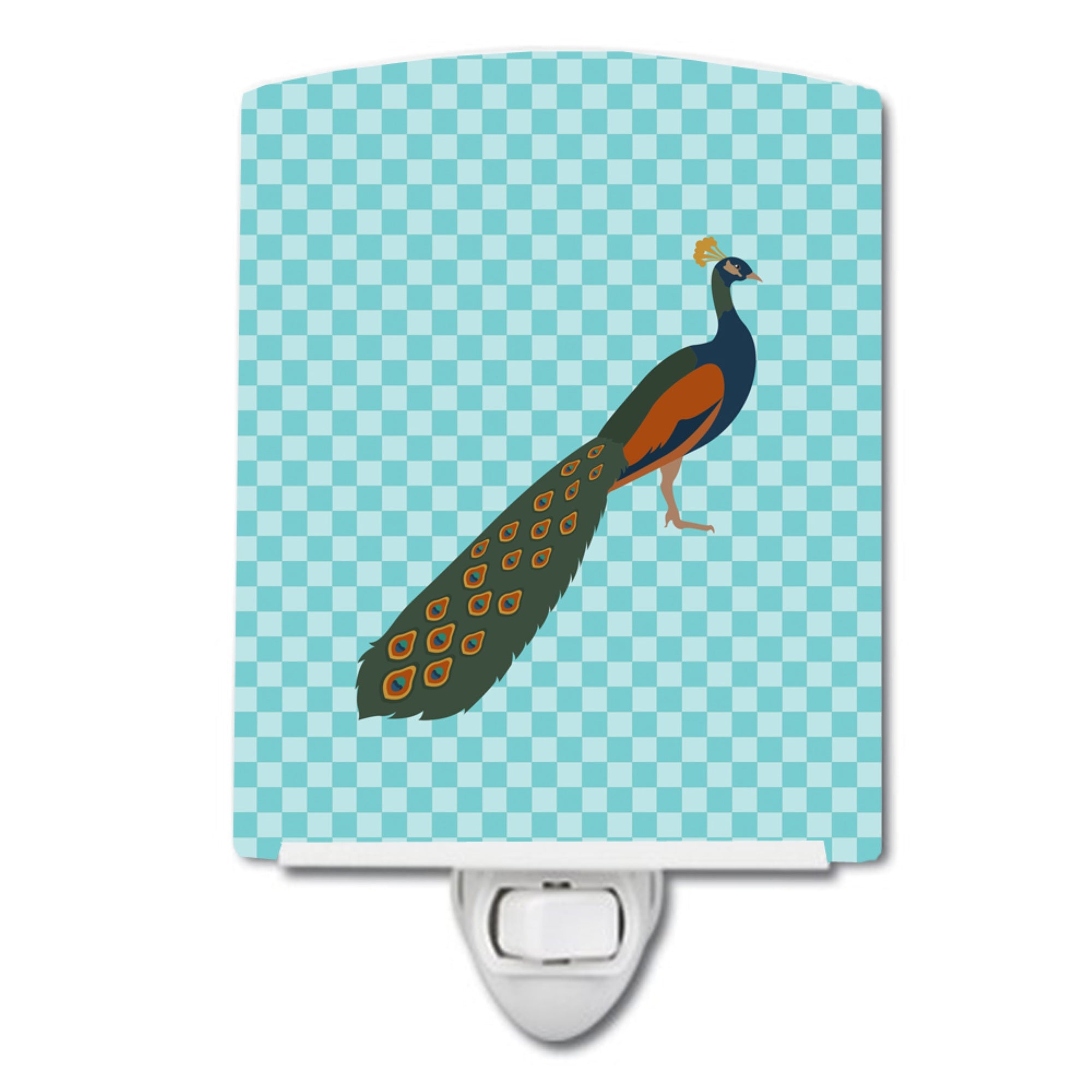  inchCarolines Treasures Indian Peacock Peafowl Blue Check Ceramic Night Light, 6x4, Multicolor inch