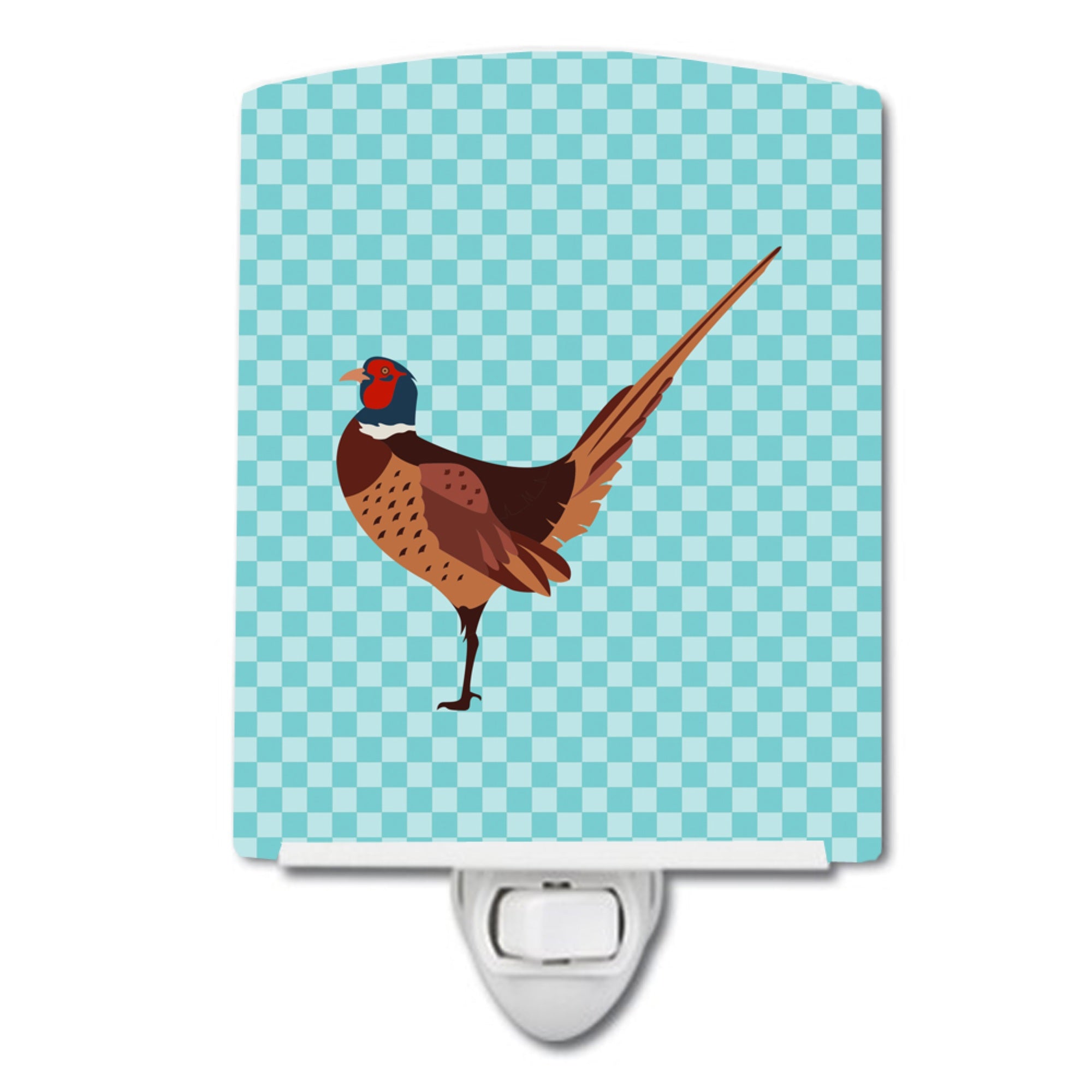  inchCarolines Treasures Ringnecked Common Pheasant Blue Check Ceramic Night Light, 6x4, Multicolor inch