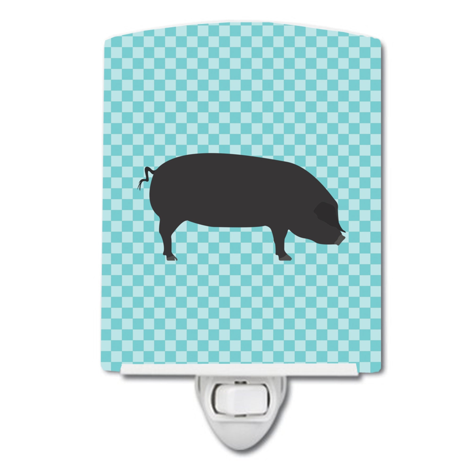  inchCarolines Treasures Devon Large Black Pig Blue Check Ceramic Night Light, 6x4, Multicolor inch