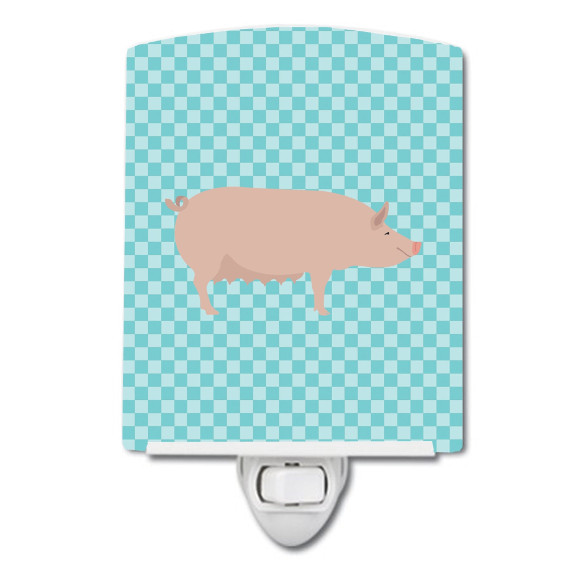  inchCarolines Treasures English Large White Pig Blue Check Ceramic Night Light, 6x4, Multicolor inch