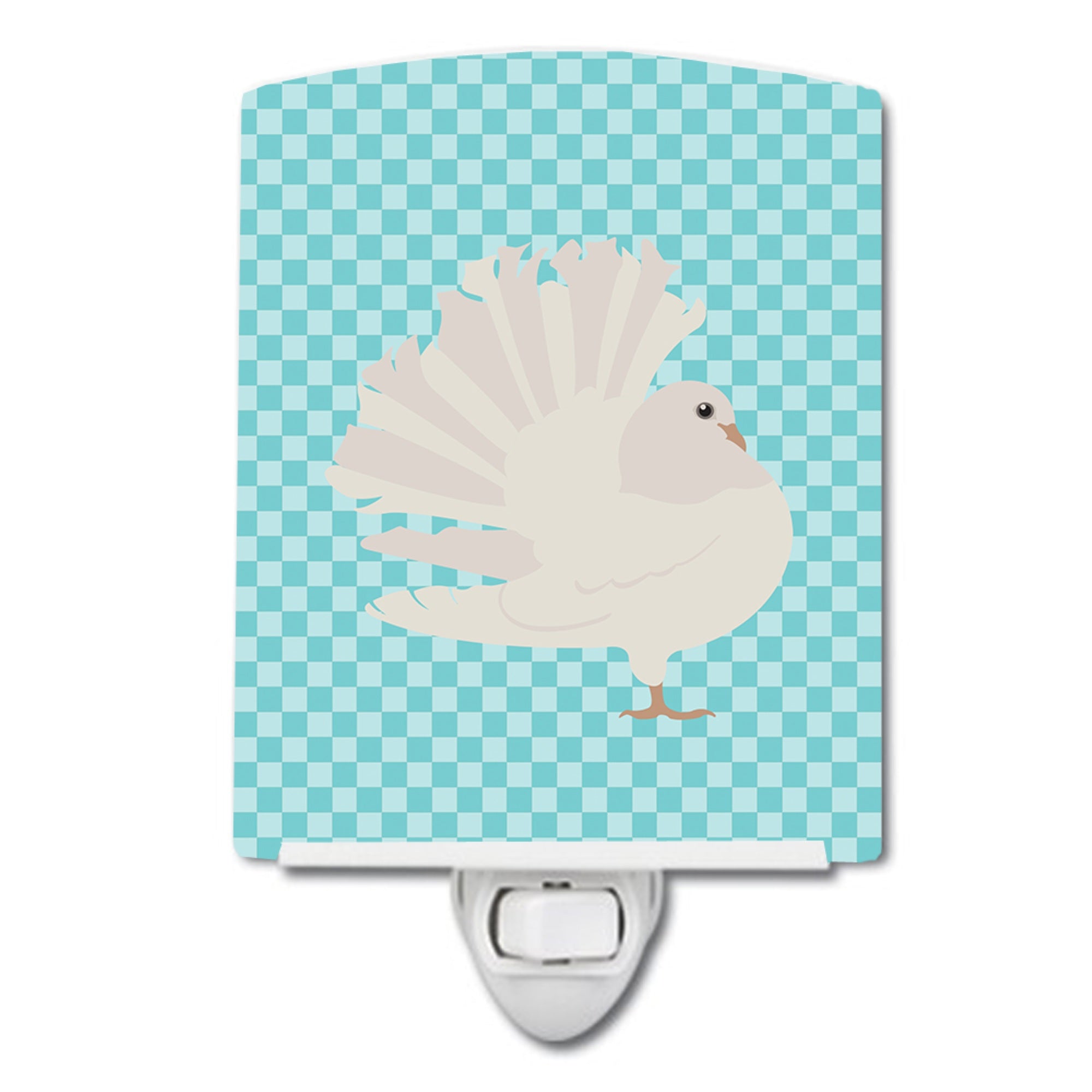  inchCarolines Treasures Silver Fantail Pigeon Blue Check Ceramic Night Light, 6x4, Multicolor inch