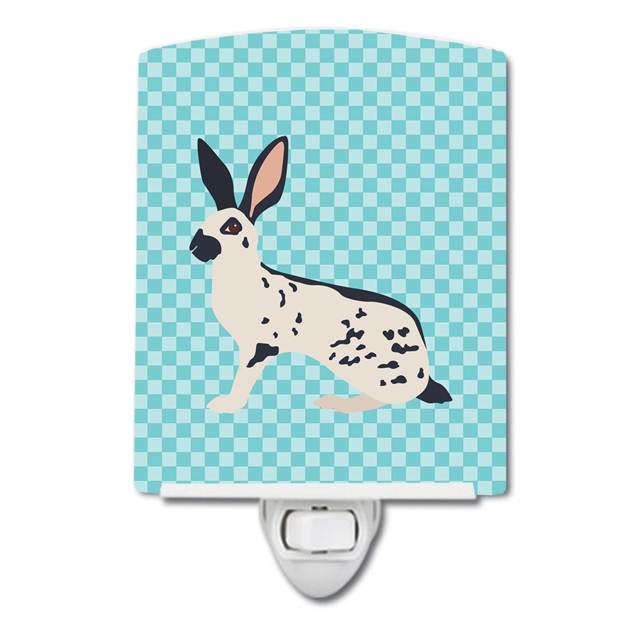  inchCarolines Treasures English Spot Rabbit Blue Check Ceramic Night Light, 6x4, Multicolor inch