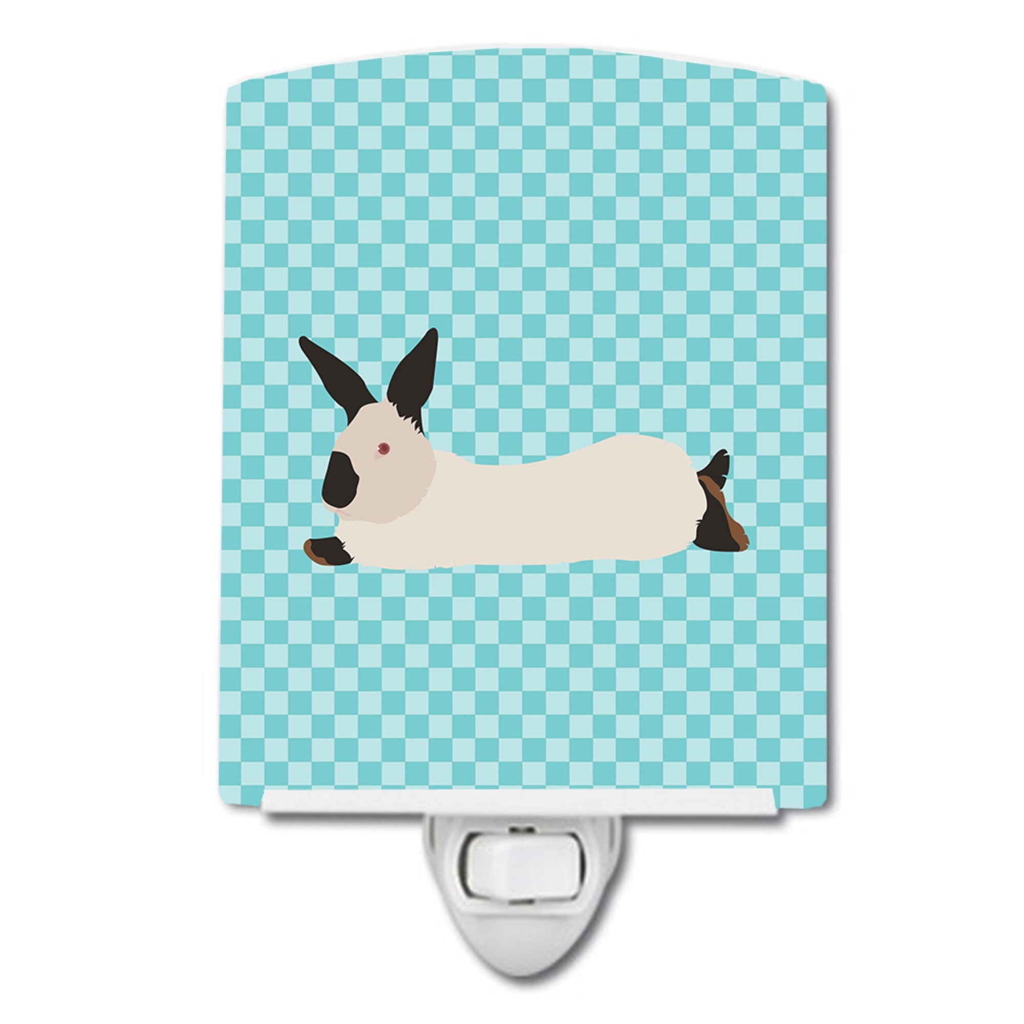  inchCarolines Treasures California White Rabbit Blue Check Ceramic Night Light, 6x4, Multicolor inch
