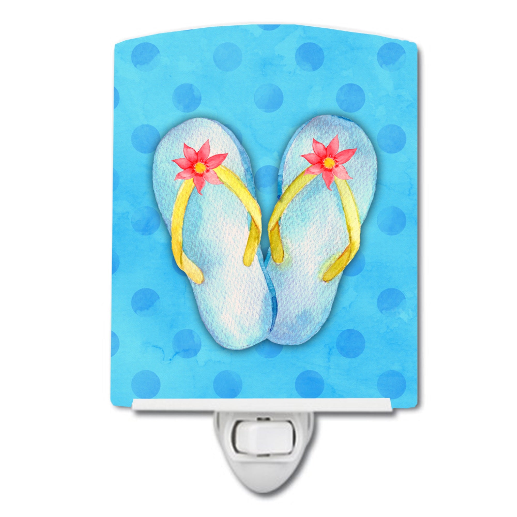  inchCarolines Treasures Flip Flops Blue Polkadot Ceramic Night Light, 6x4, Multicolor inch