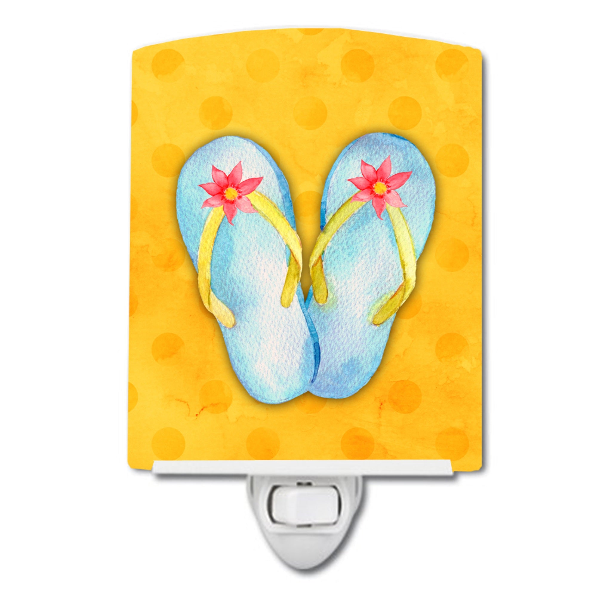  inchCarolines Treasures Flip Flops Yellow Polkadot Ceramic Night Light, 6x4, Multicolor inch