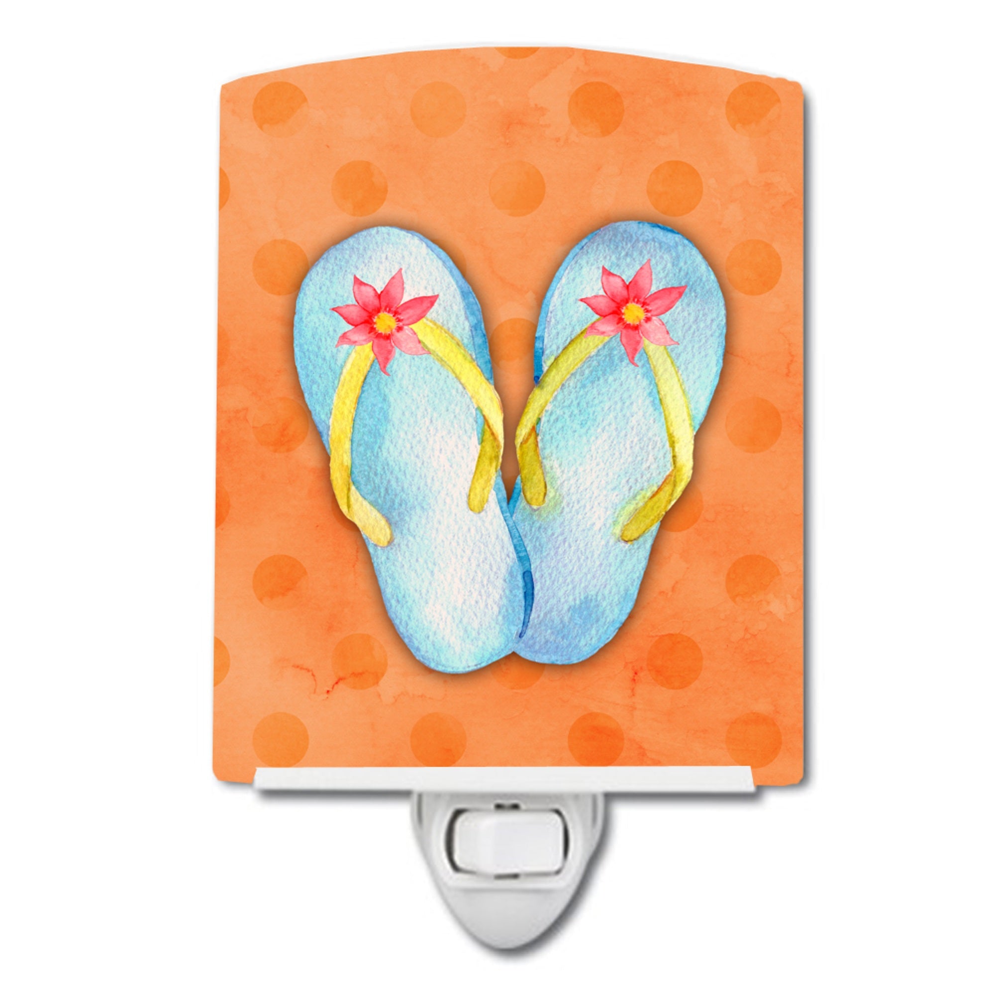  inchCarolines Treasures Flip Flops Orange Polkadot Ceramic Night Light, 6x4, Multicolor inch