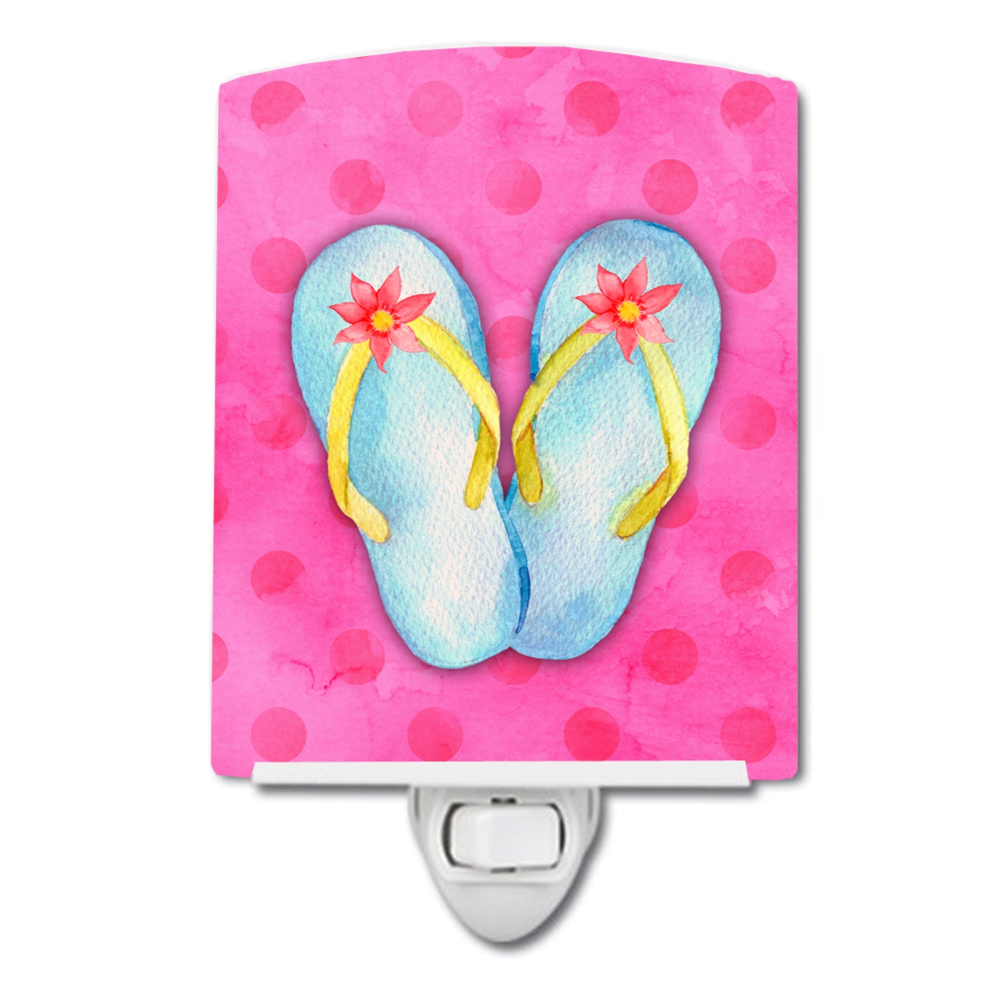  inchCarolines Treasures Flip Flops Pink Polkadot Ceramic Night Light, 6x4, Multicolor inch