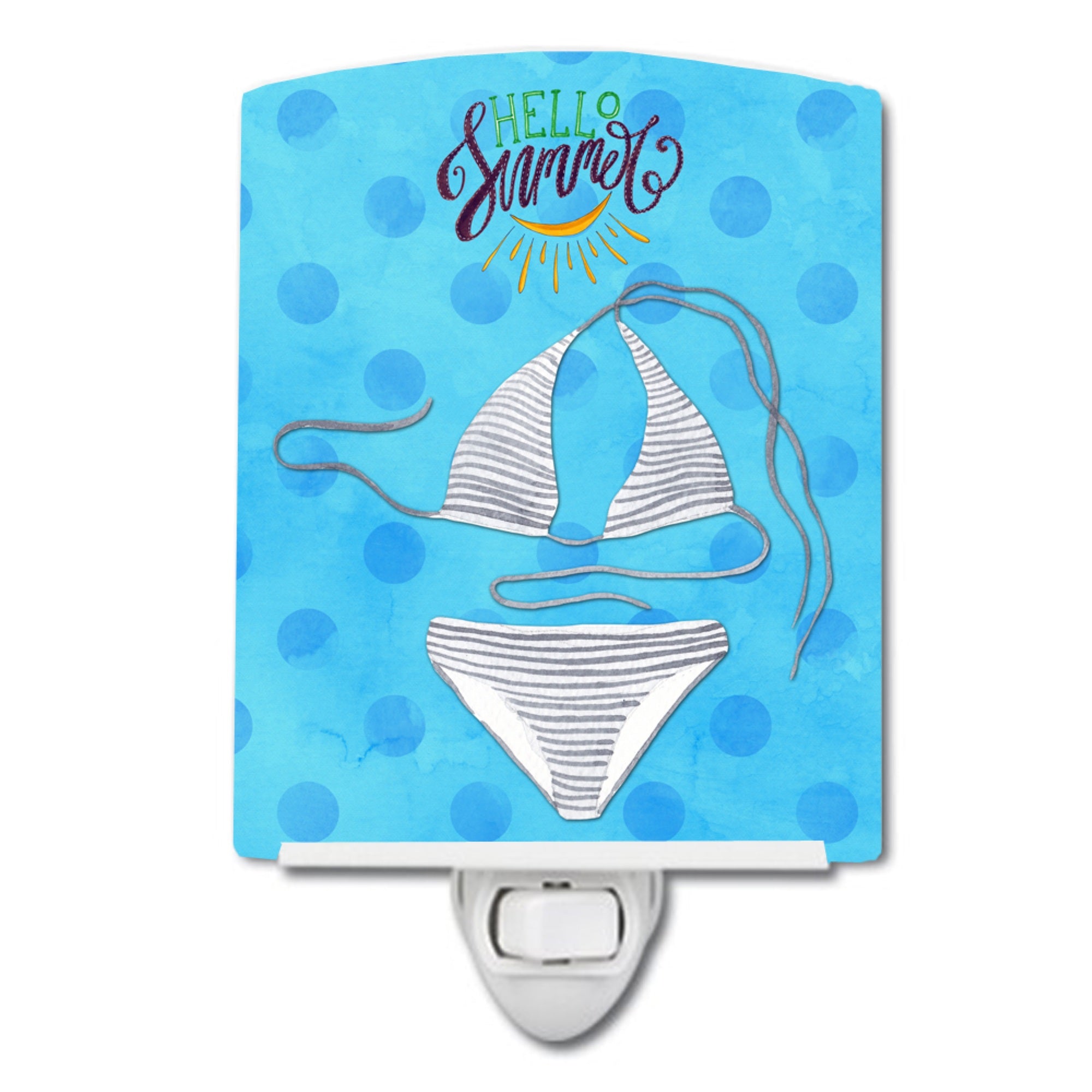  inchCarolines Treasures Bikini Swimsuit Blue Polkadot Ceramic Night Light, 6x4, Multicolor inch