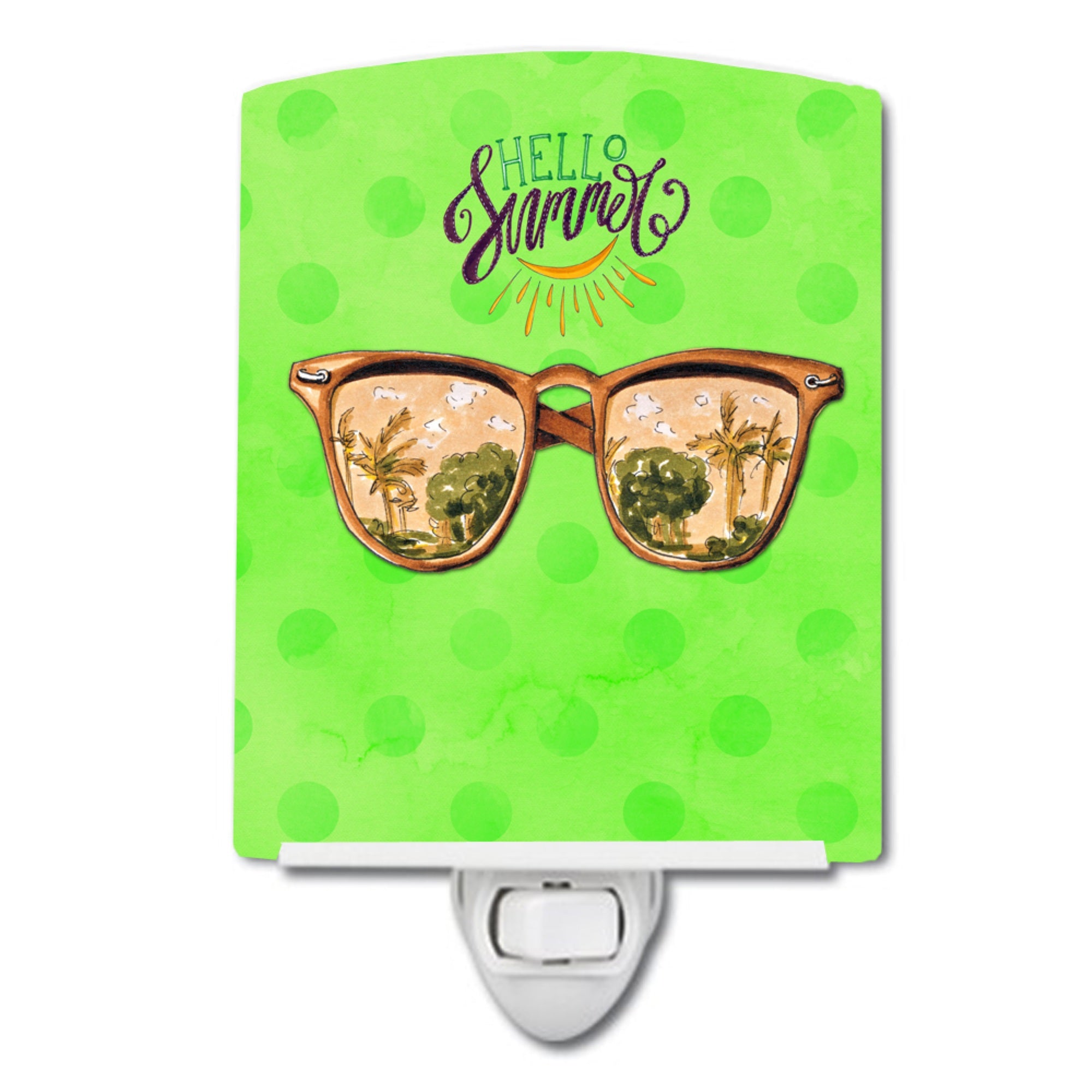  inchCarolines Treasures Beach Sunglasses Green Polkadot Ceramic Night Light, 6x4, Multicolor inch