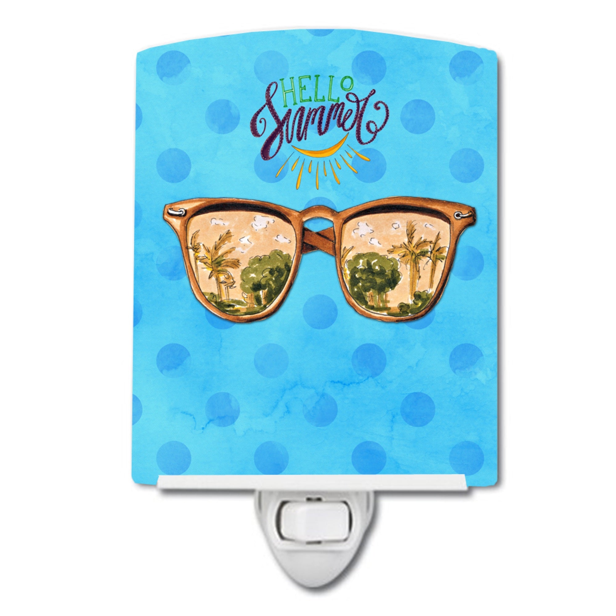  inchCarolines Treasures Beach Sunglasses Blue Polkadot Ceramic Night Light, 6x4, Multicolor inch