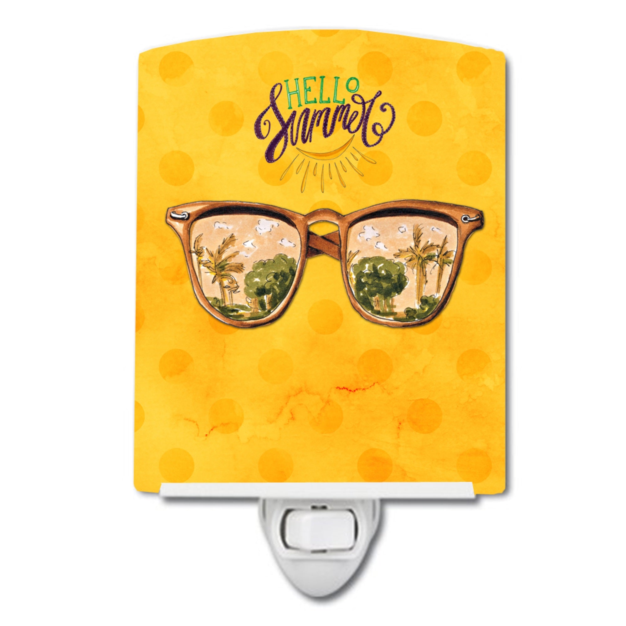  inchCarolines Treasures Beach Sunglasses Yellow Polkadot Ceramic Night Light, 6x4, Multicolor inch