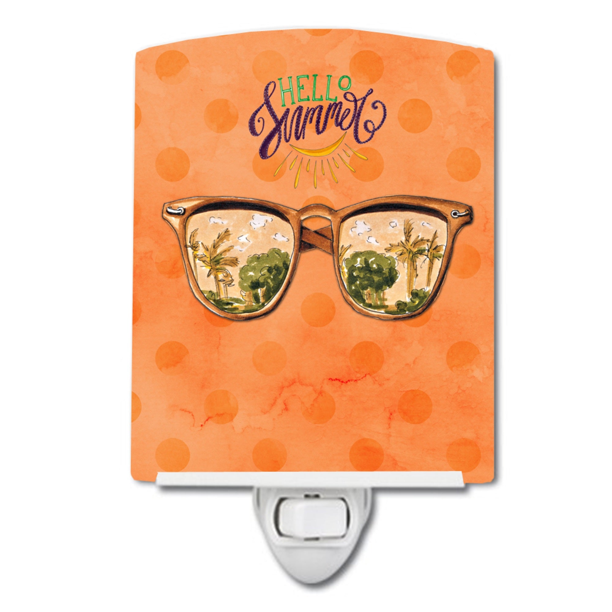  inchCarolines Treasures Beach Sunglasses Orange Polkadot Ceramic Night Light, 6x4, Multicolor inch