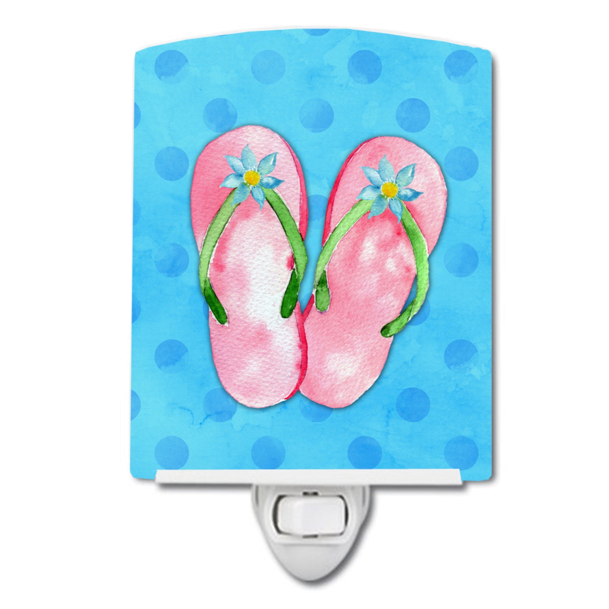 inchCarolines Treasures Pink Flip Flops Blue Polkadot Ceramic Night Light, 6x4, Multicolor inch
