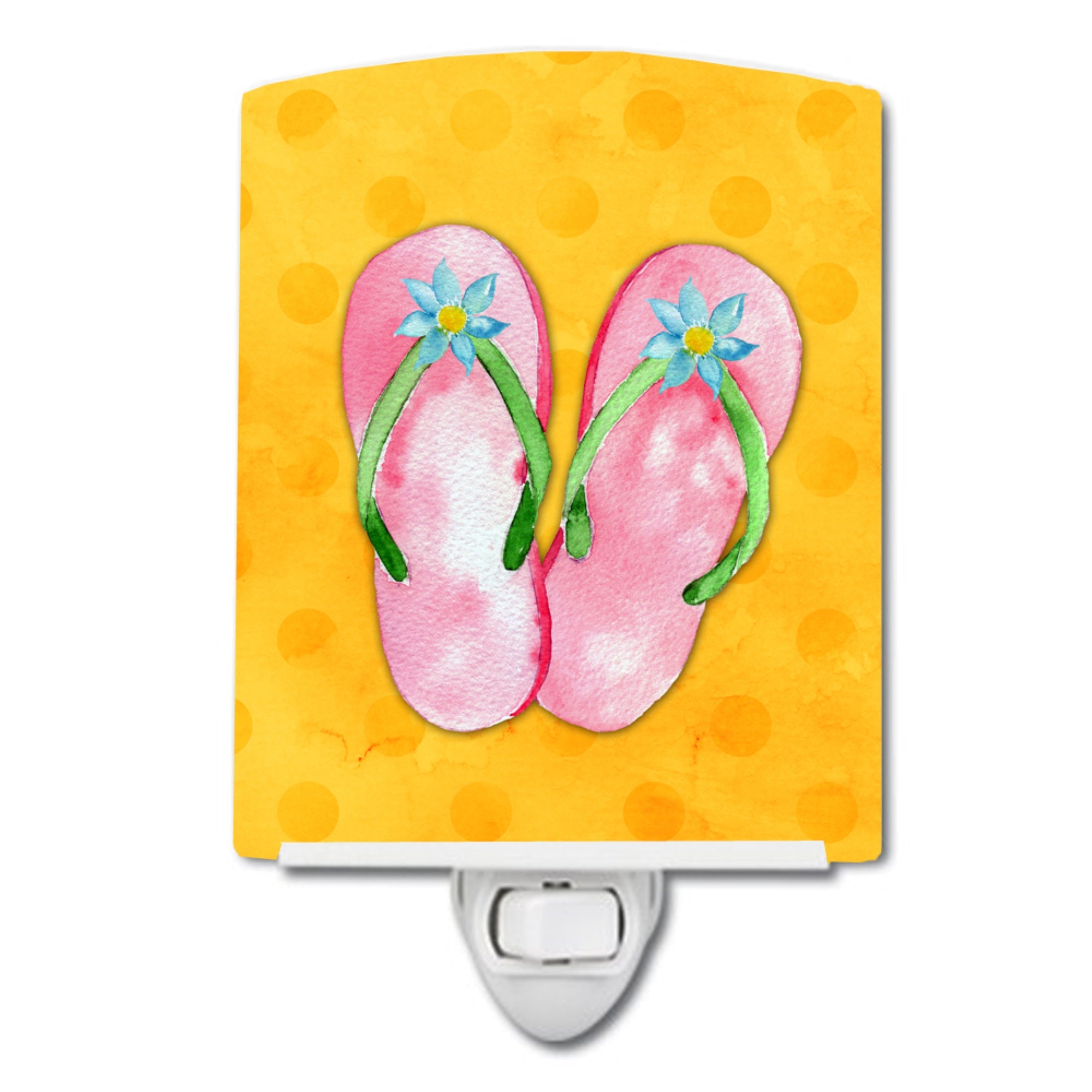  inchCarolines Treasures Pink Flip Flops Yellow Polkadot Ceramic Night Light, 6x4, Multicolor inch