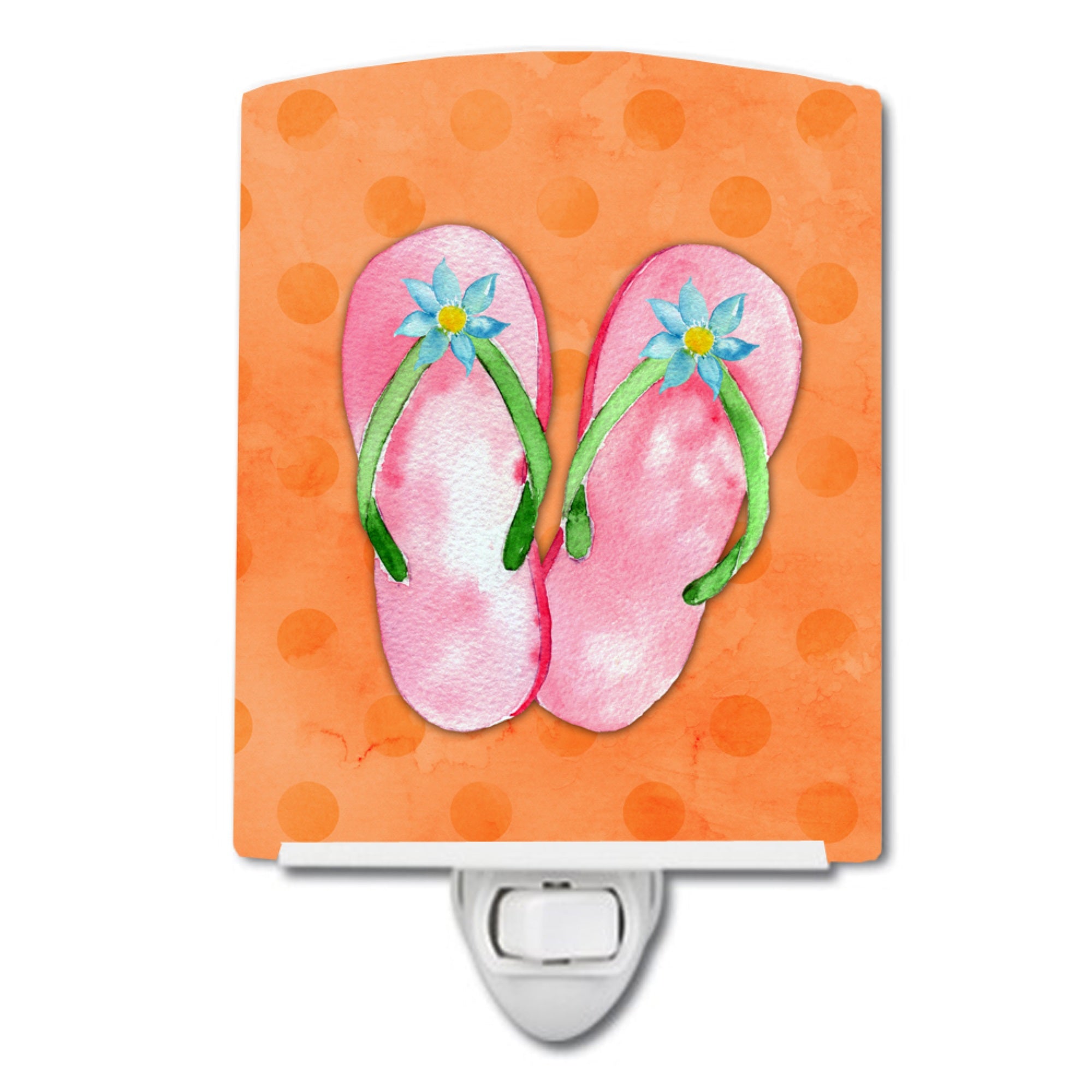  inchCarolines Treasures Pink Flip Flops Orange Polkadot Ceramic Night Light, 6x4, Multicolor inch