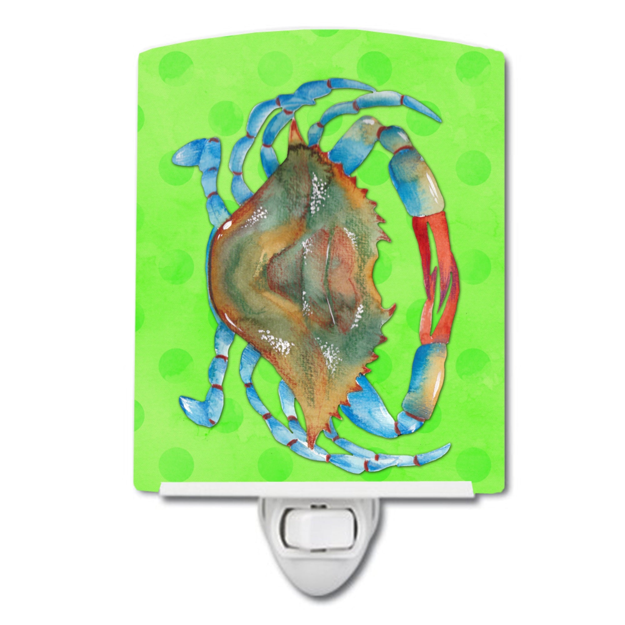  inchCarolines Treasures Blue Crab Green Polkadot Ceramic Night Light, 6x4, Multicolor inch