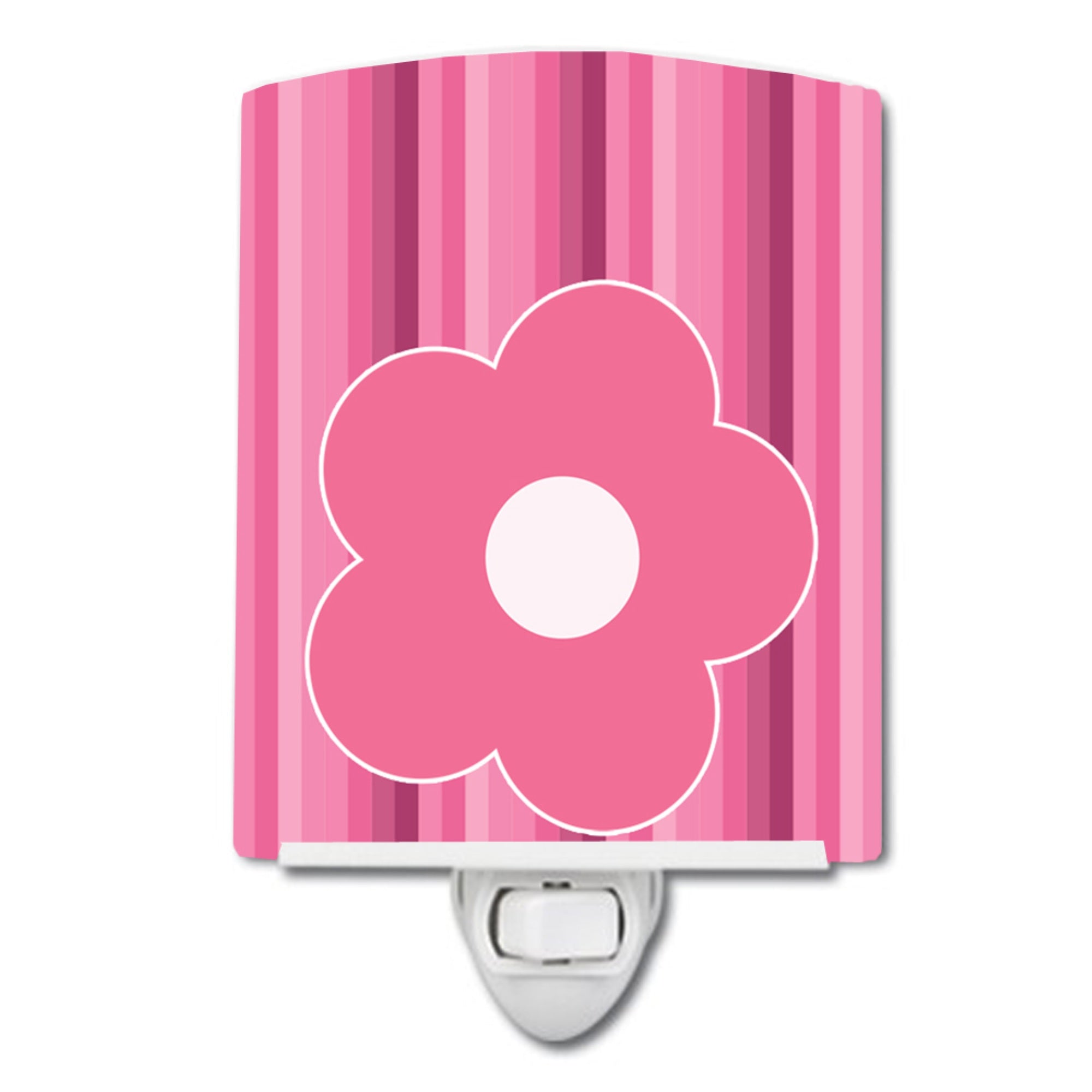 inchCarolines Treasures Flower Stripes Ceramic Night Light, Pink, 6 inch inch x 4 inch inch inch