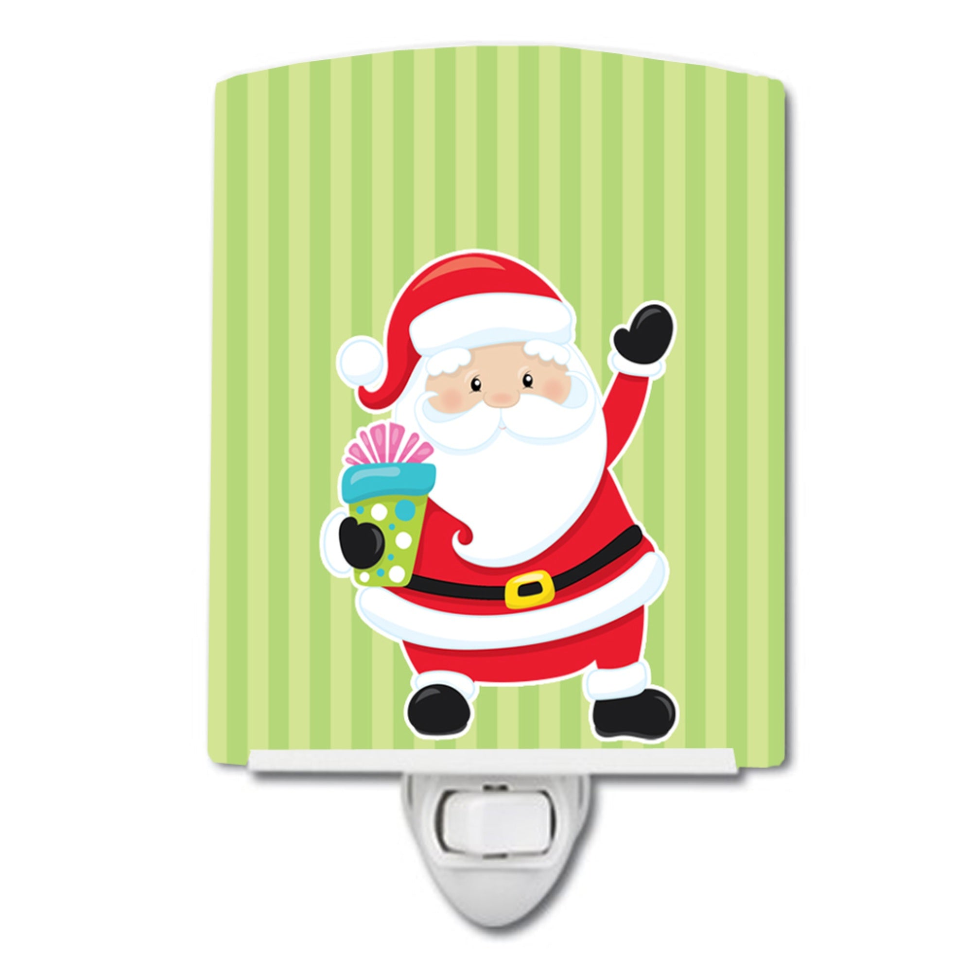  inchCarolines Treasures Christmas Santa Claus and Stripes Ceramic Night Light, Green, 6x4 inch
