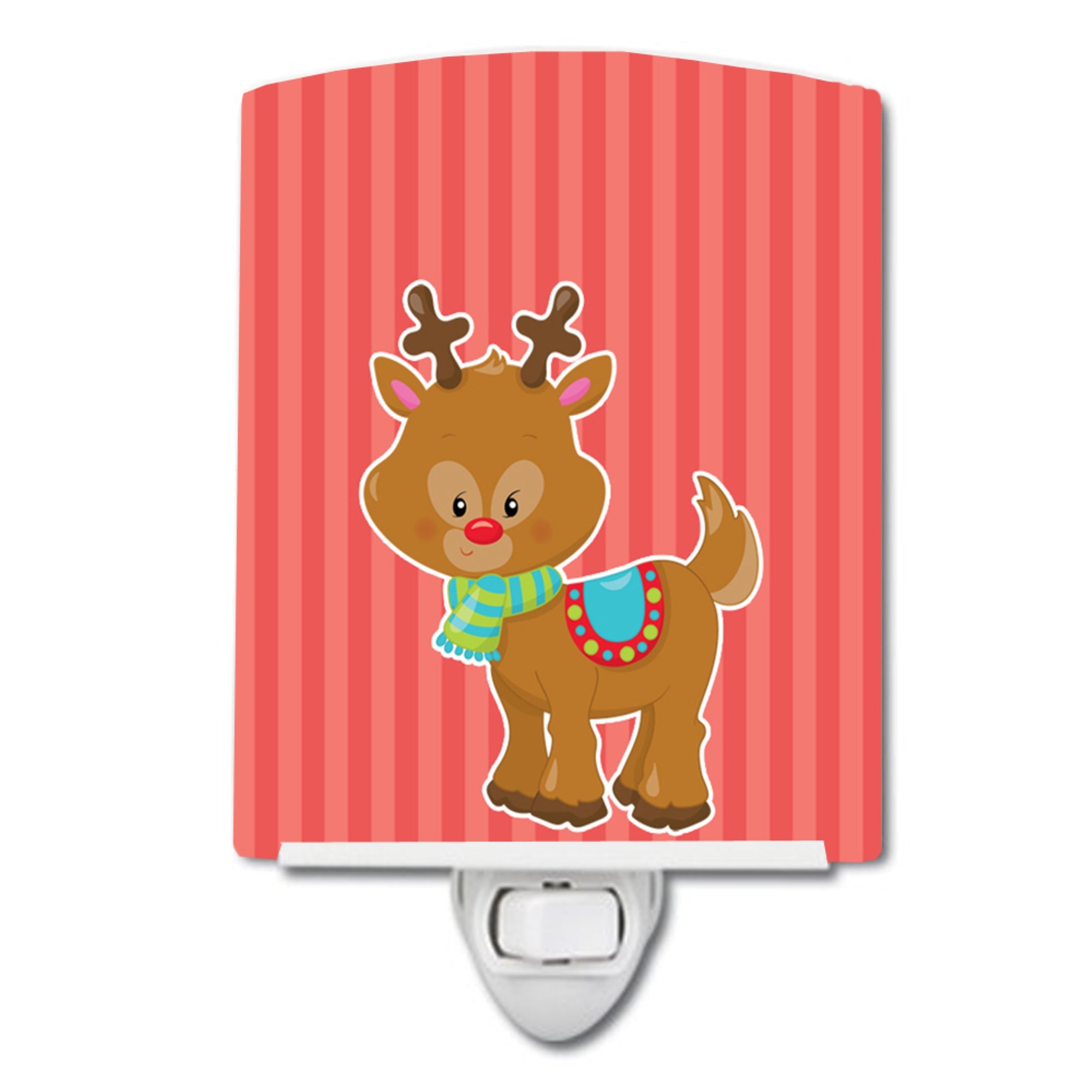  inchCarolines Treasures Christmas Reindeer Ceramic Night Light, Stripes, Red, 6 inch inch x 4 inch inch inch