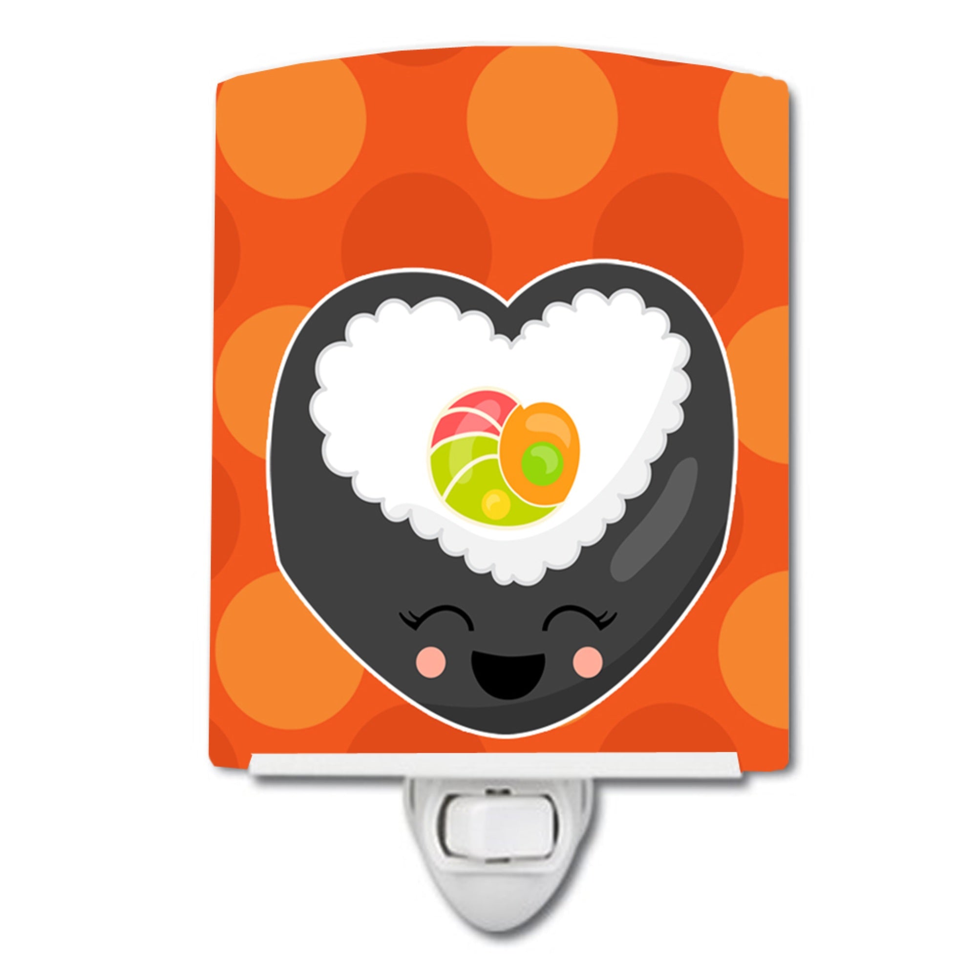  inchCarolines Treasures Heart Sushi Roll with Face Ceramic Night Light, Orange, 6x4 inch