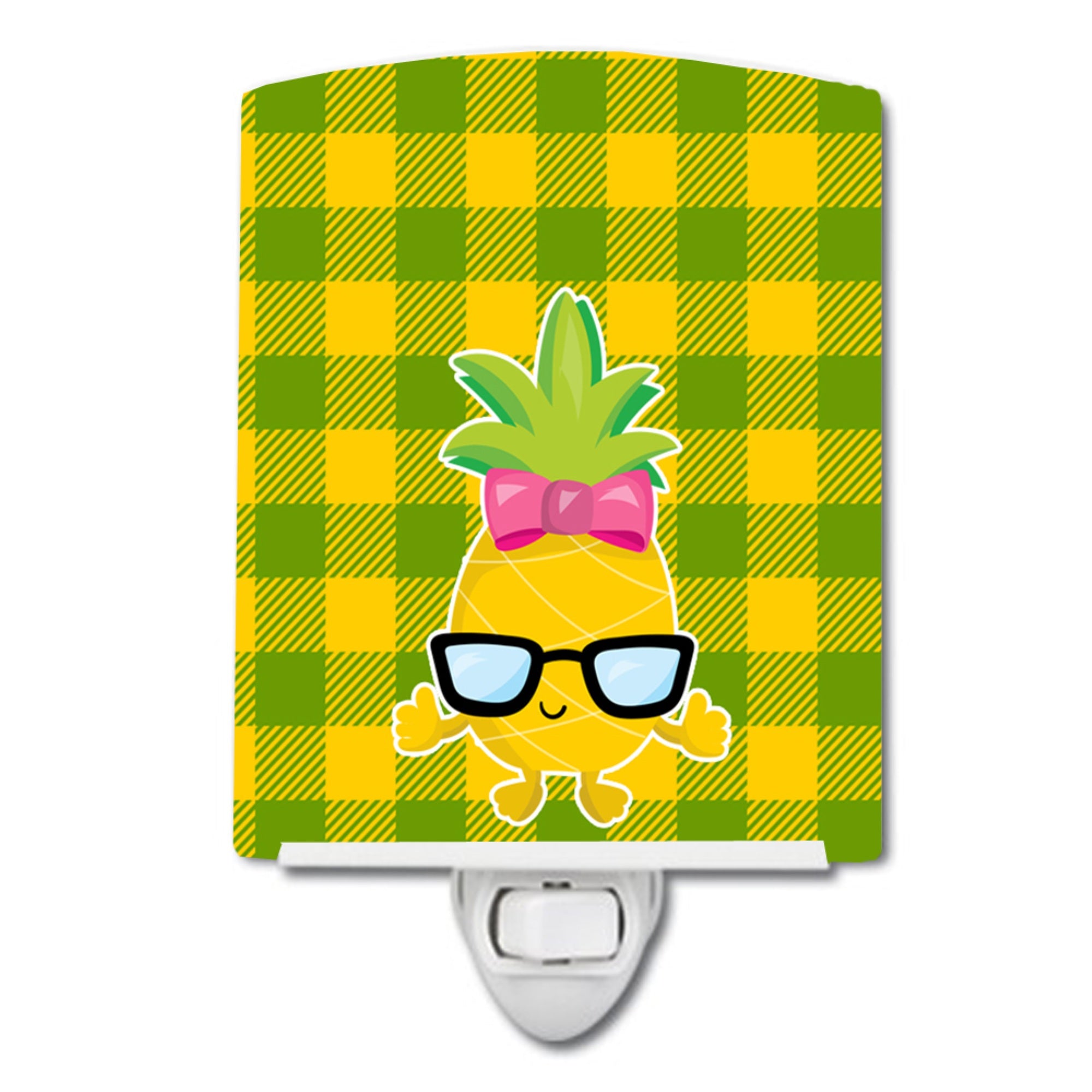  inchCarolines Treasures Pineapple Face Ceramic Night Light, Girl with Glasses, Multicolor, 6 inch inch x 4 inch inch inch