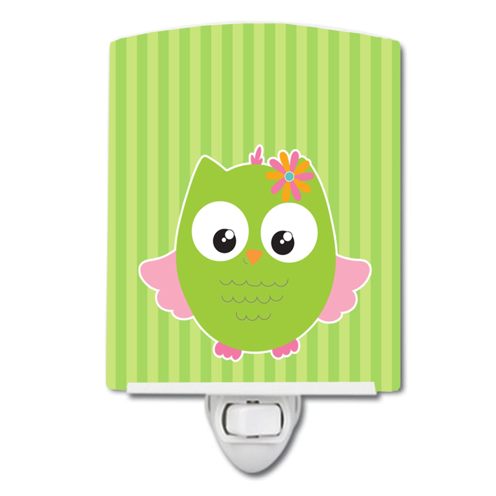  inchCarolines Treasures Owl and Stripes Ceramic Night Light, Green, 6 inch inch x 4 inch inch inch