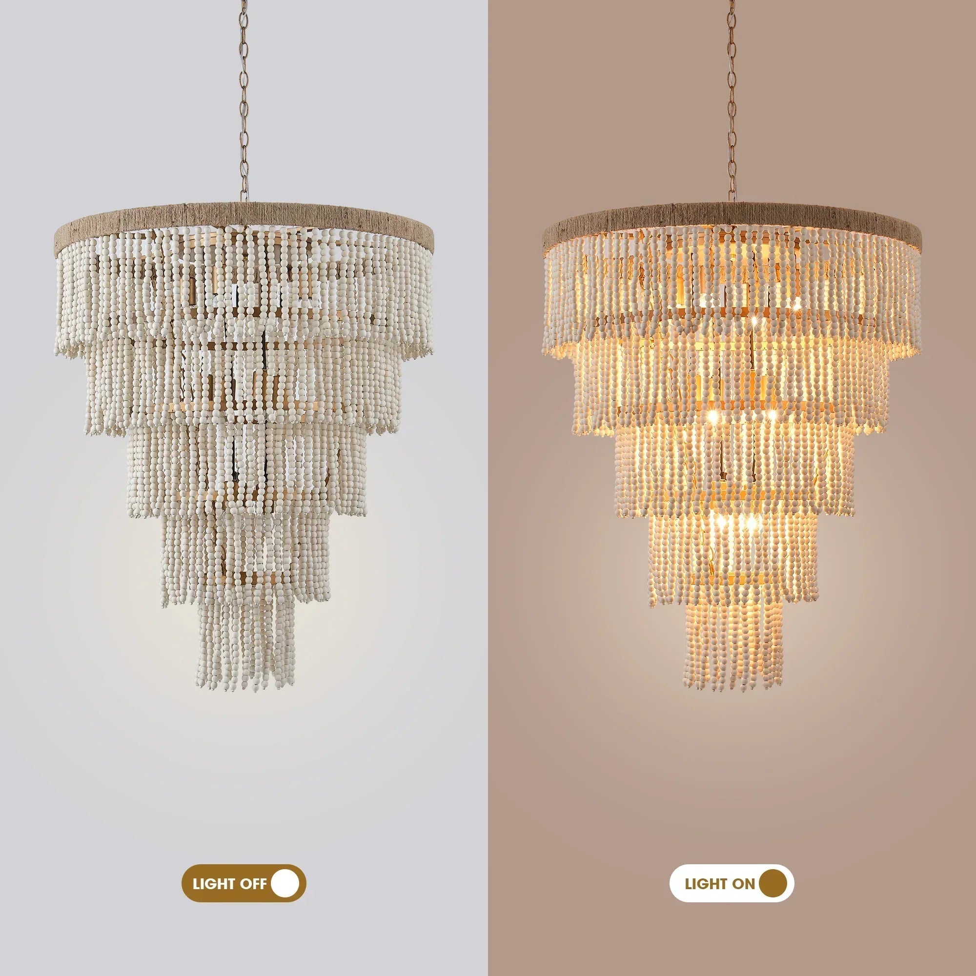 32 Inch Nelly 9-Light Bohemia Wood Beaded Chandelier
