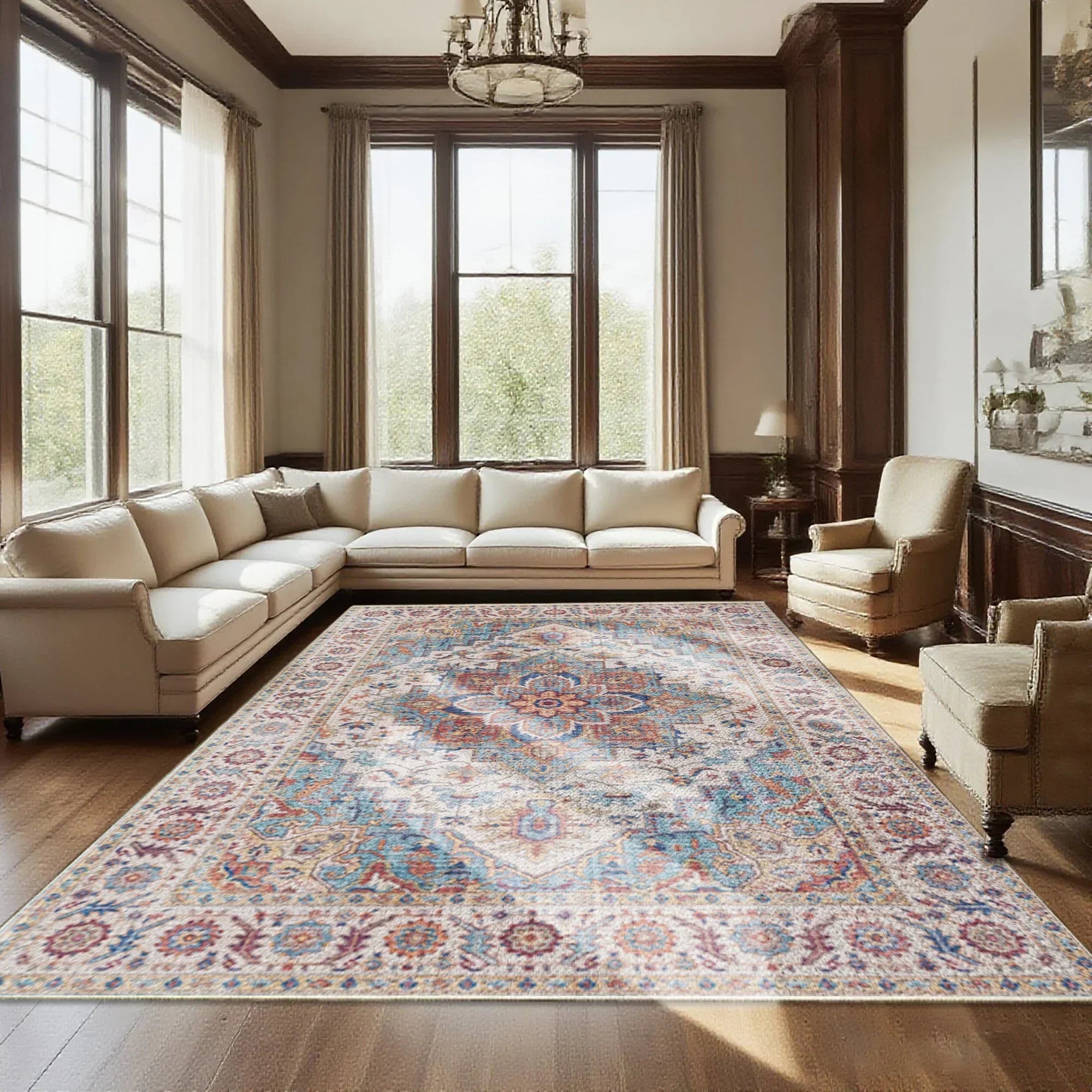 7ft x 5ft Vintage Indoor Non-Slip Washable Large  Area Rugs for Bedroom Living Room