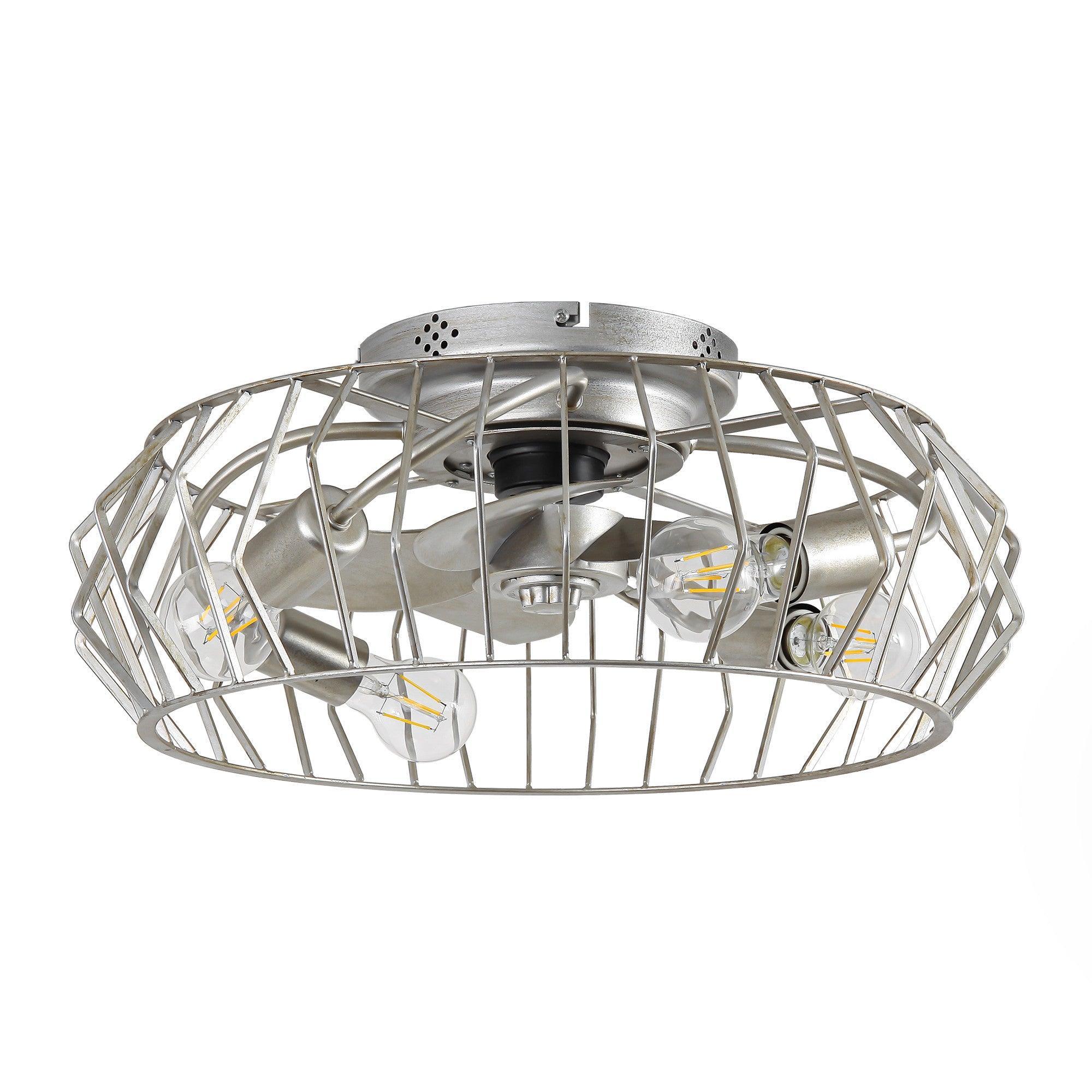 20 Inch Silver Flush Mount Ceiling Fan with Light APP and Remote Control