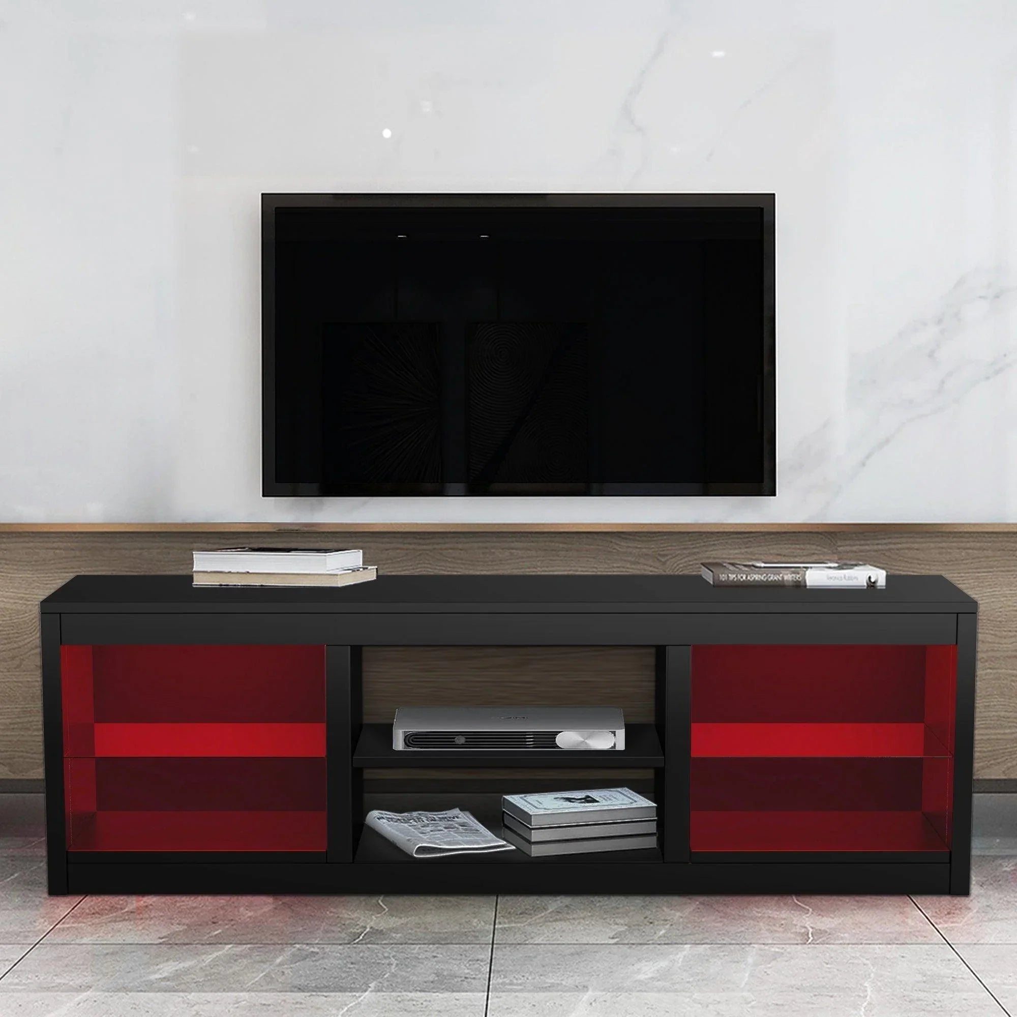 Modern 68 Inch TV Stand Media Console with LED Lights for Living Room