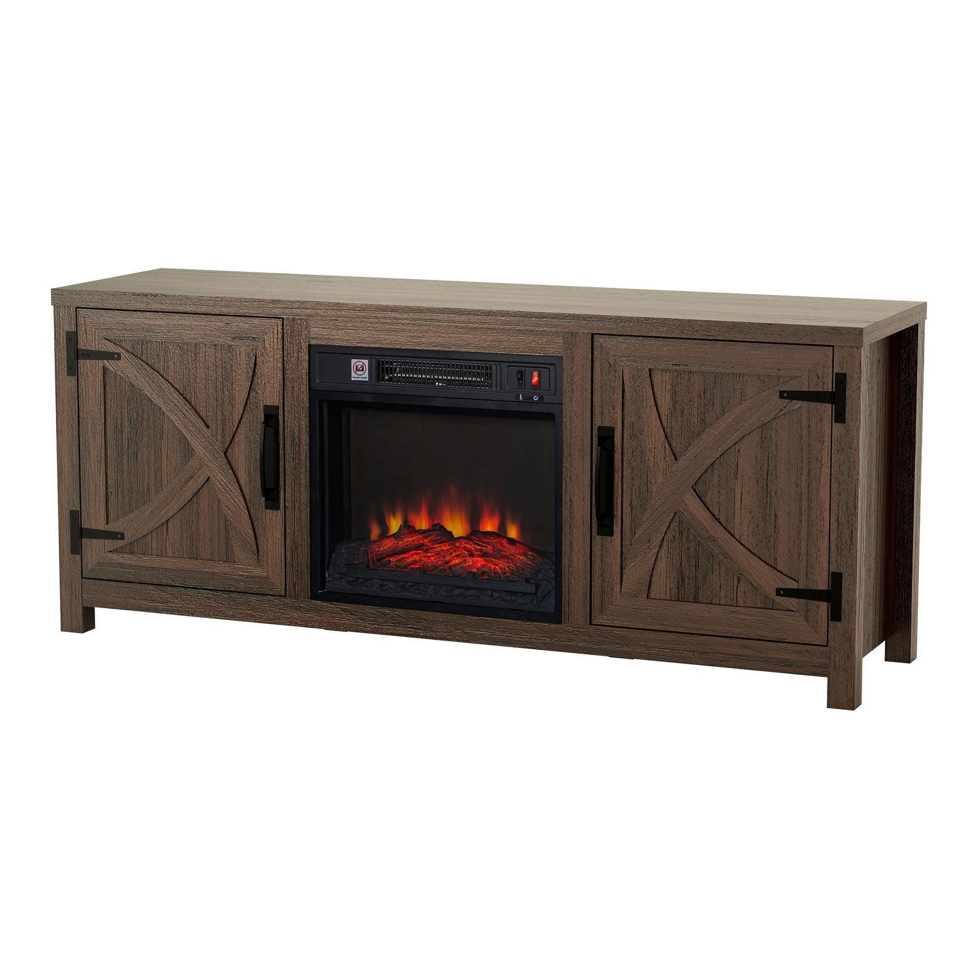Modern White Electric Fireplace TV Stand For 58 Inch TV Storage Cabinet For Living Room