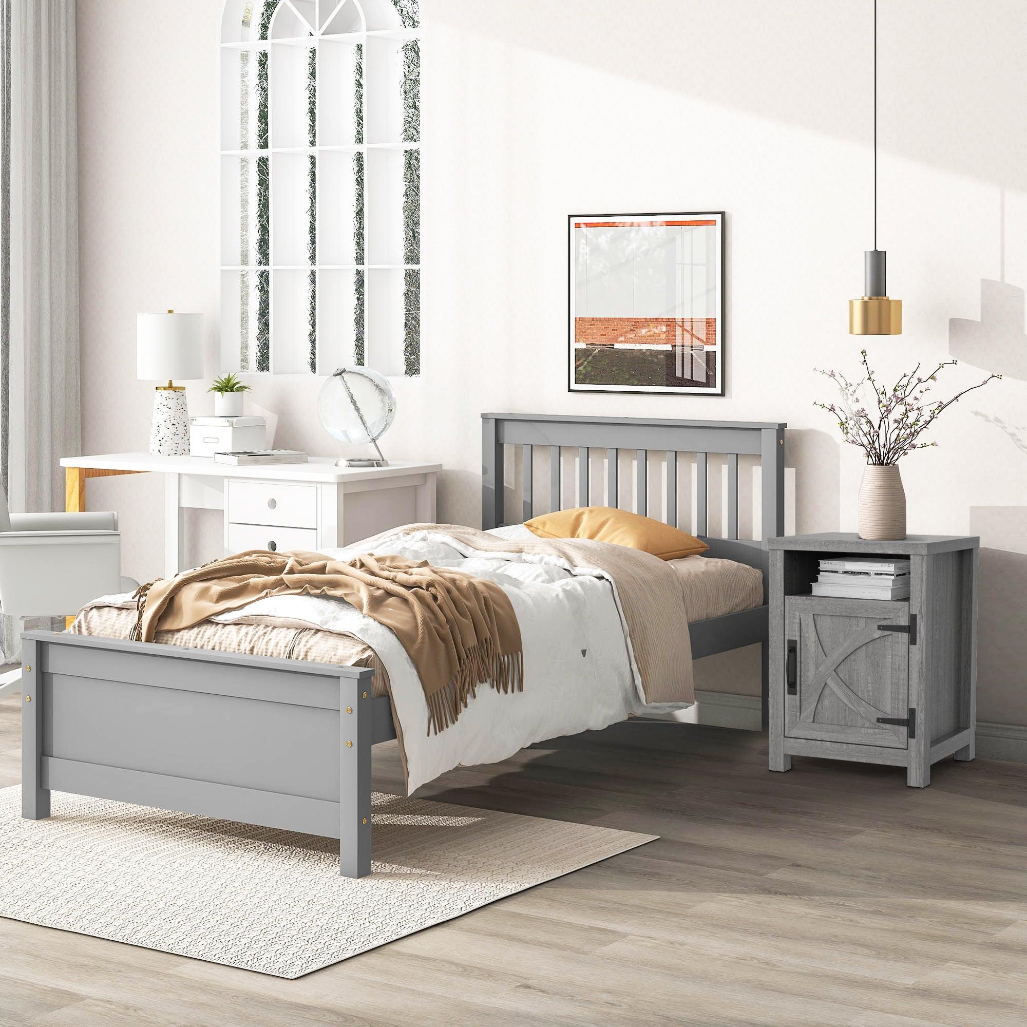18" Solid Wood Farmhouse Nightstand for Bedroom in Brown or Grey or White
