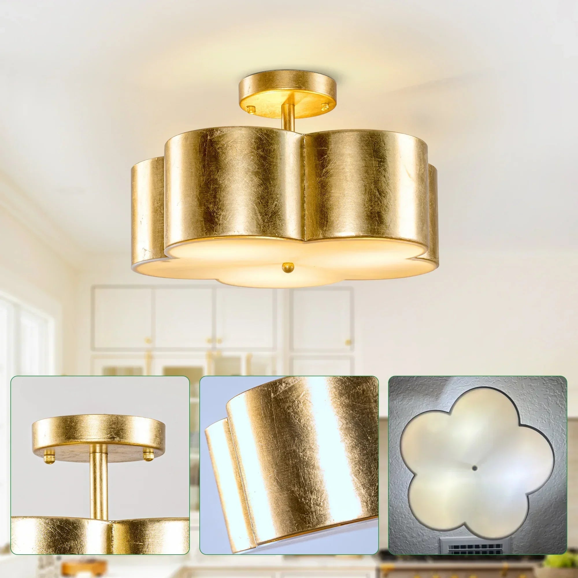 Golden Modern Semi Flush 3-Light Ceiling Lighting