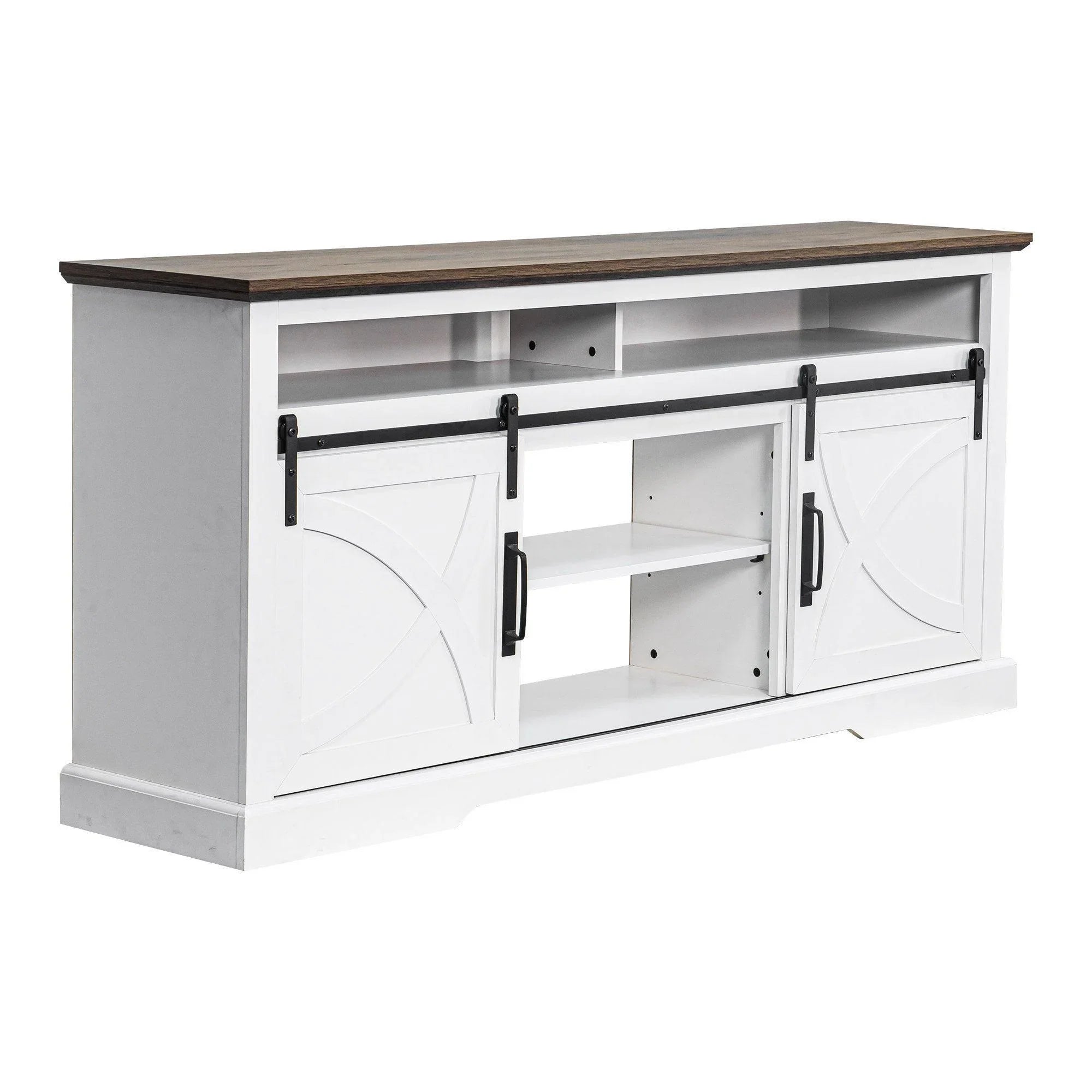 68" Farmhouse TV Stand with Double Sliding Barn Doors for Living Room