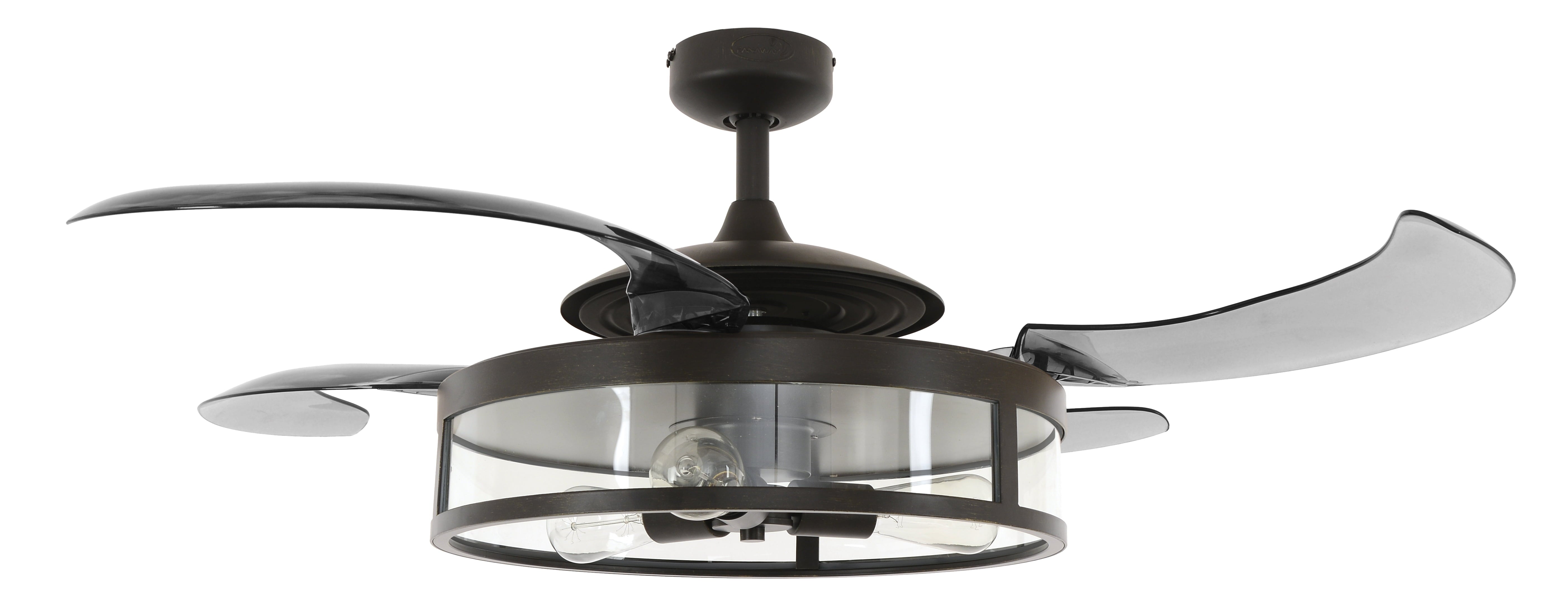 FANAWAY Classic Retractable Ceiling Fan, 4-cutting edge 3-Light, 48 Inch, Antique Black and Smoke, Model 212927010, Polycarbonate
