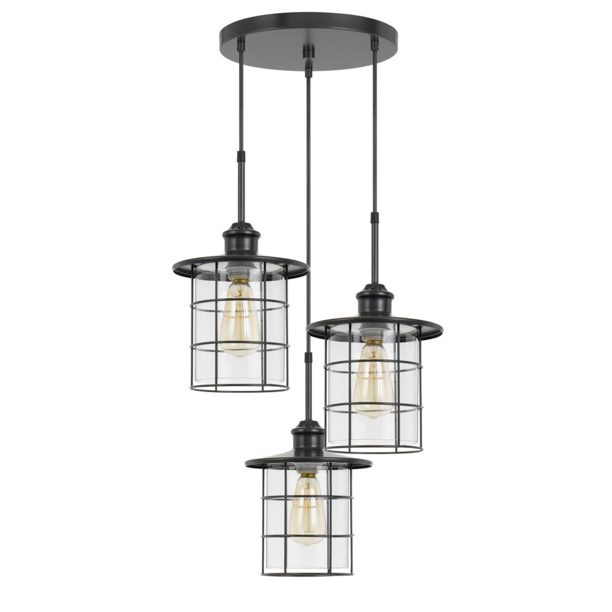 60W X 3 Silverton Metal/Glass Pendant Fixture (Edison Bulbs Not Included), Dark Bronze