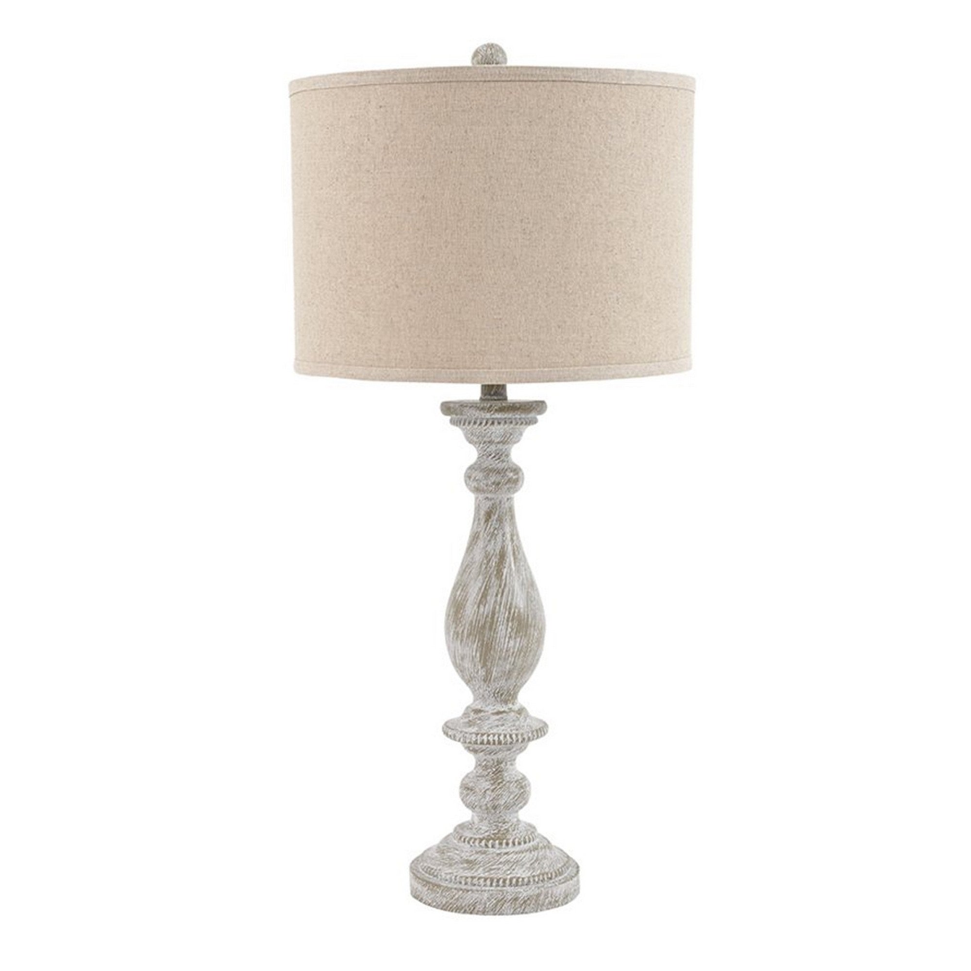 Benjara Drum Shade Table Lamp With Pedestal Base, Set Of 2, Beige And White