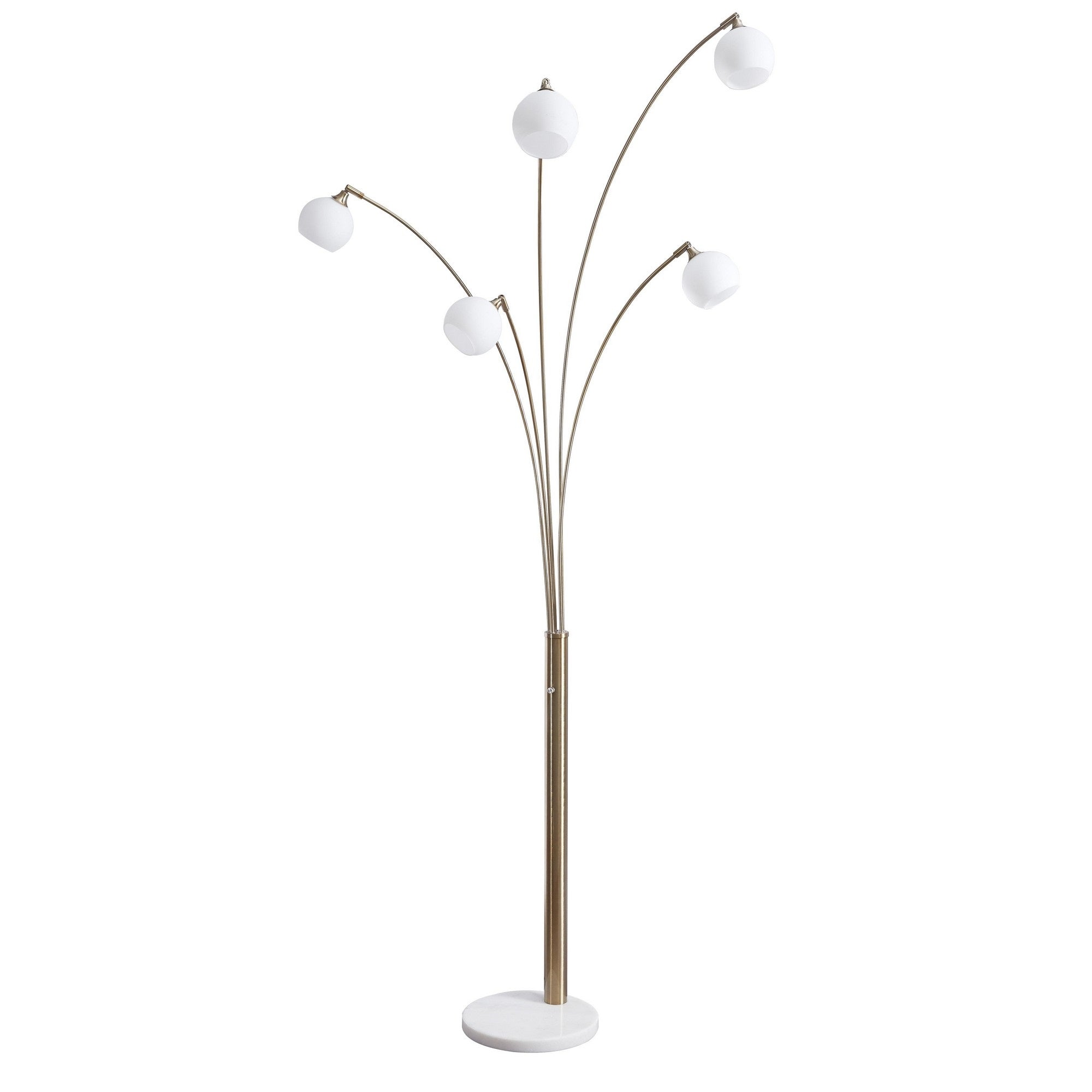 Contemporary Style Metal Arc Frosted Glass Lamp with Circular Leg Base, White