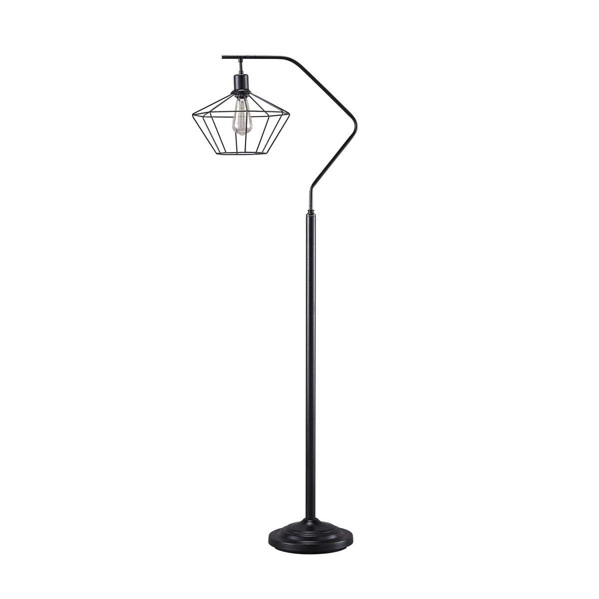 Tilted Open Caged Metal Drum Shade Floor Lamp with Round Base, Black
