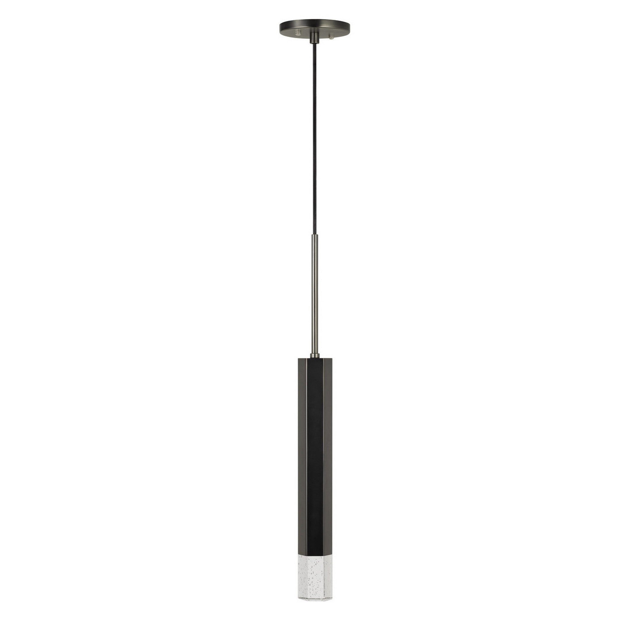 Hexagonal Metal Frame Single LED Light Pendant with Glass Diffuser, Black