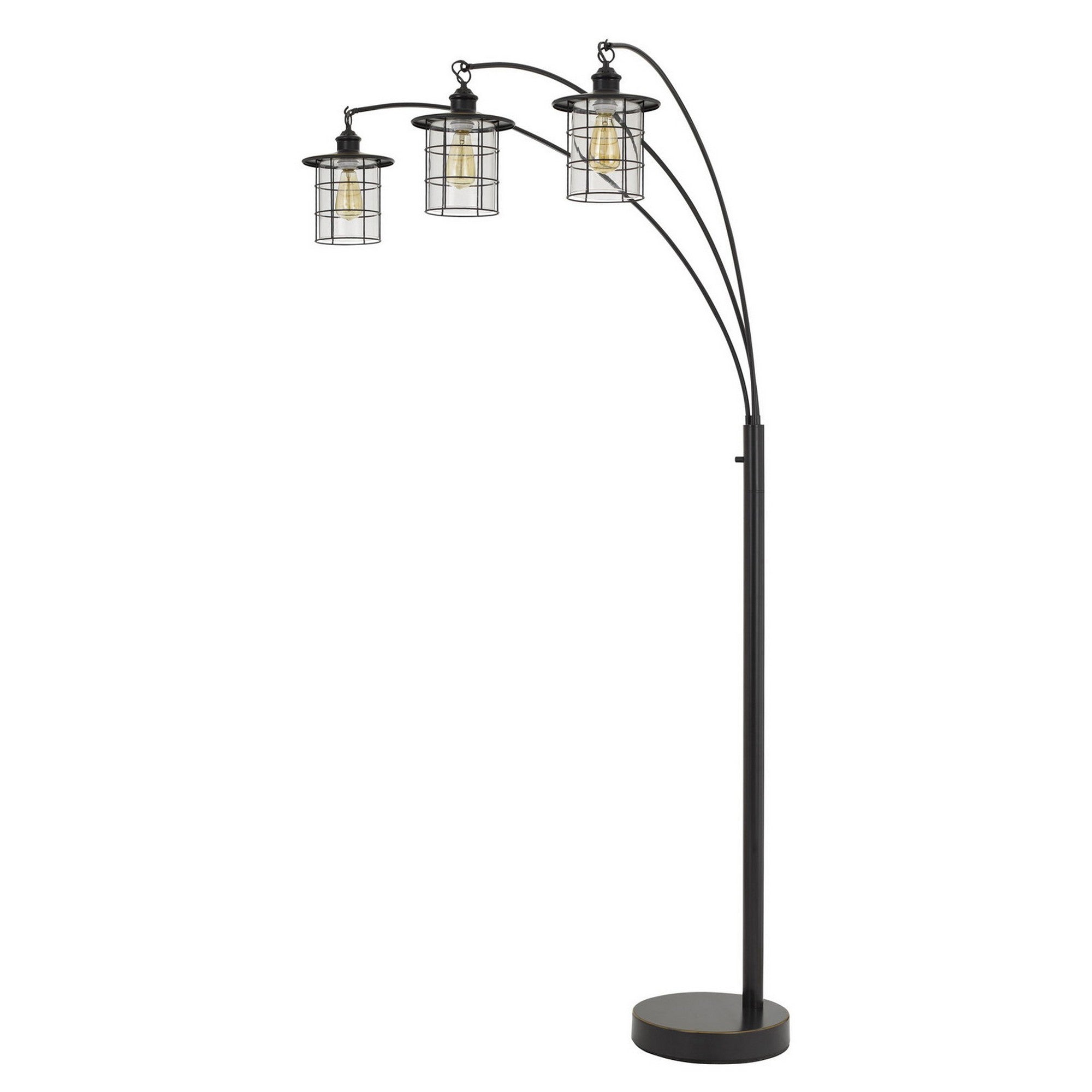 180 Watt Metal Floor Lamp with 3 Arms and Cage Shades, Black
