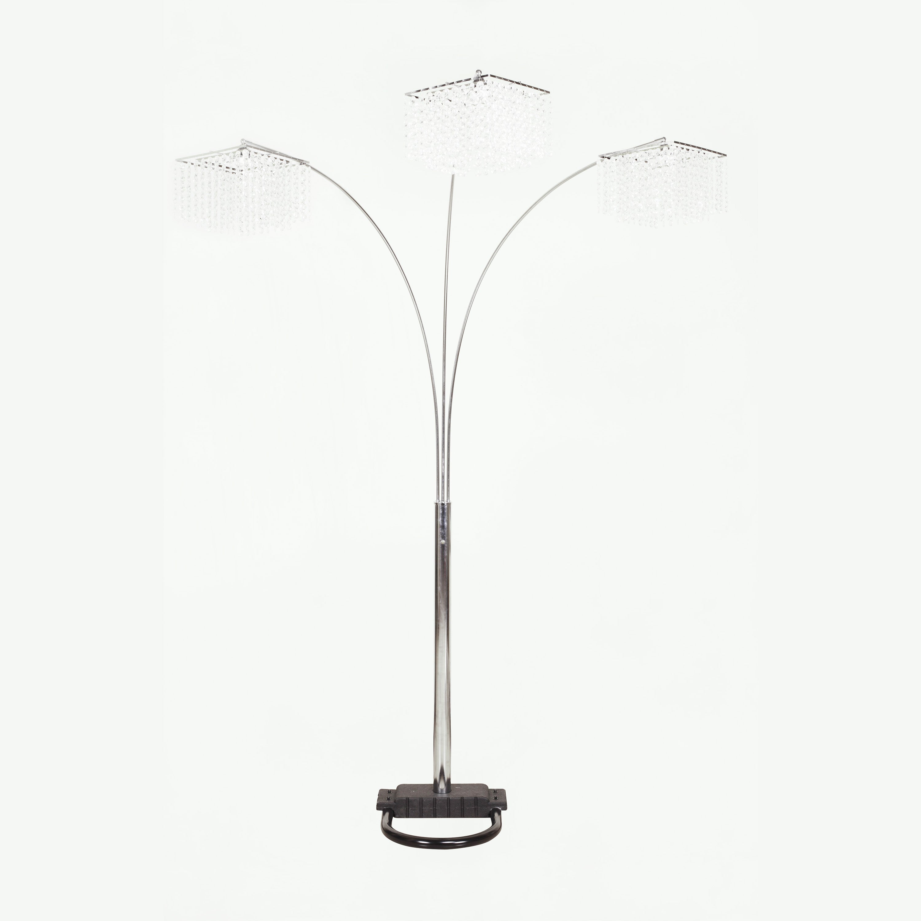 Contemporary Metal 3 Light Corded Arc Floor Lamp, Black and Silver