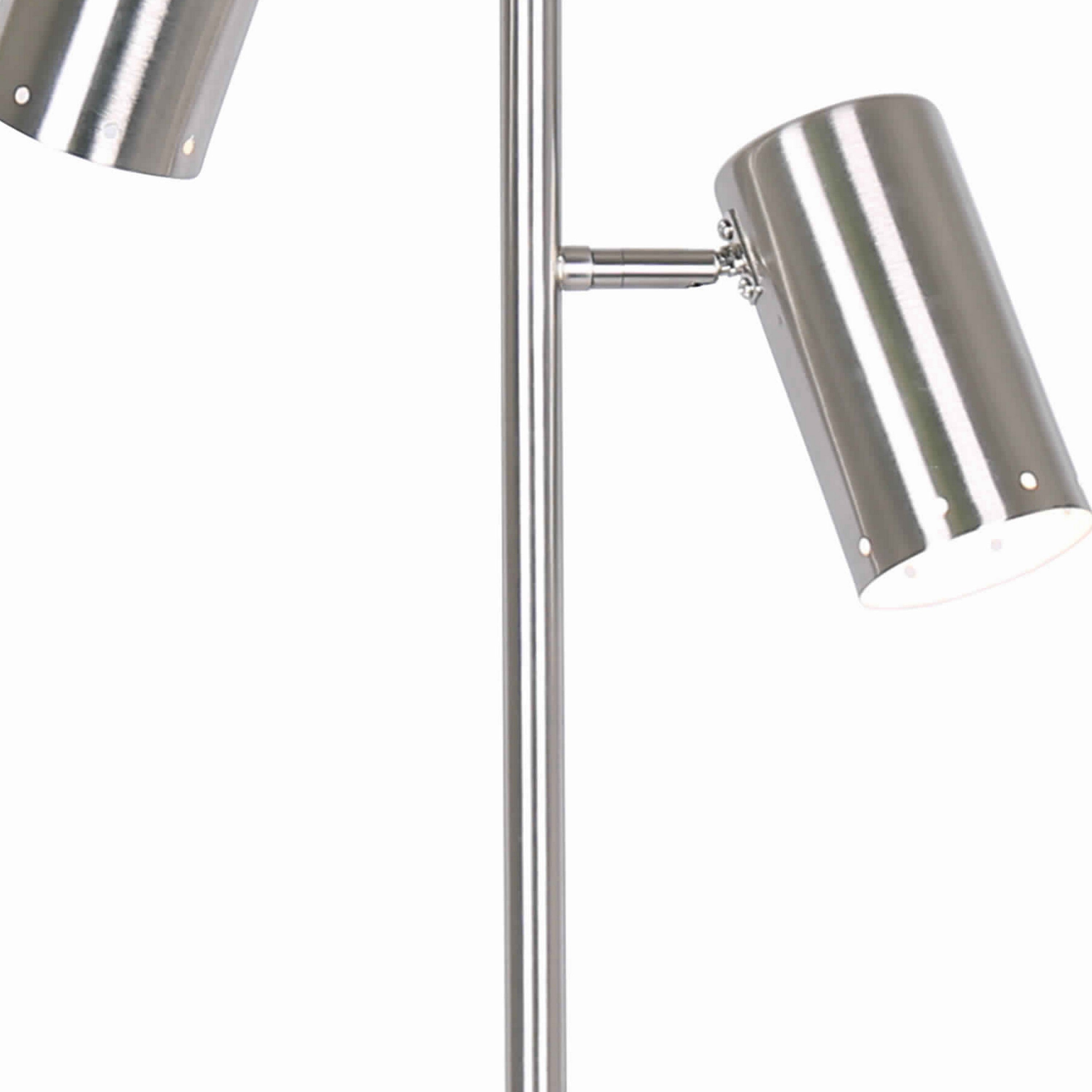 Benjara 26 Inches Dual Light Metal Frame Table Lamp With Cylindrical Shade, Silver