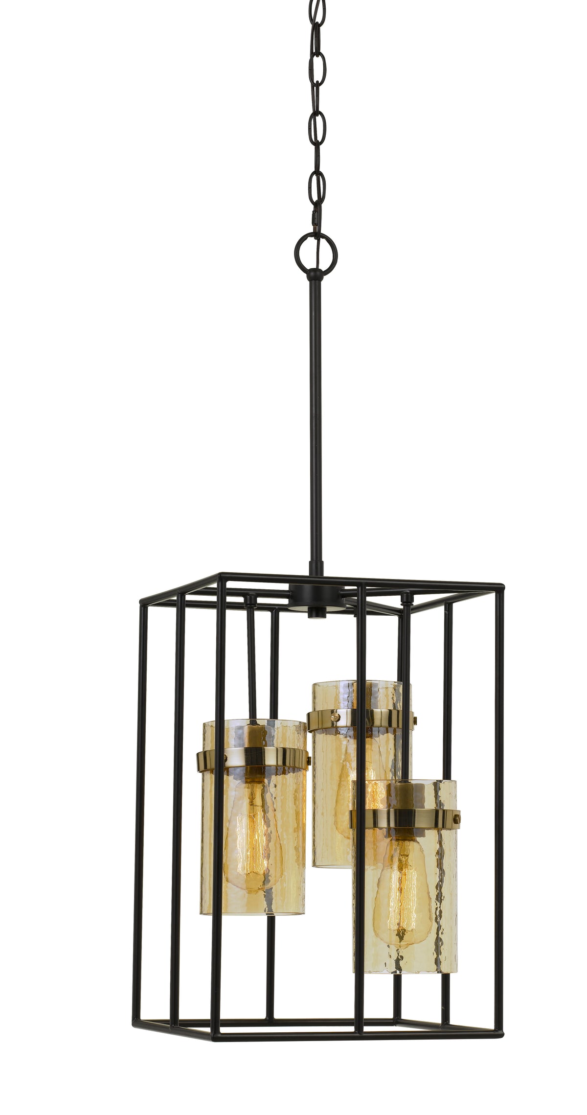 Rectangular Open Cage Design Pendant with Cylindrical Glass Shade, Black